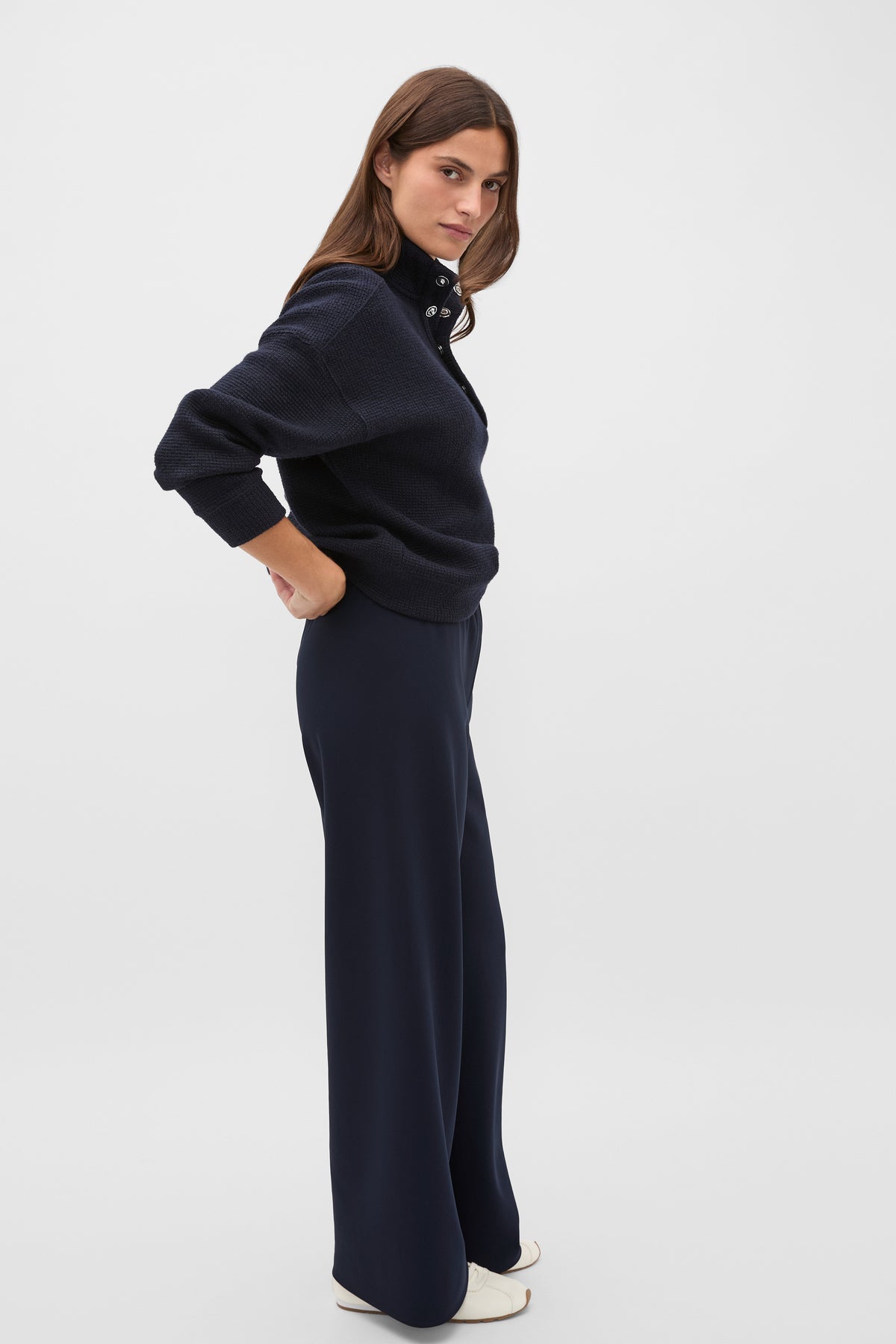 Textured Twist Funnel Neck Sweat