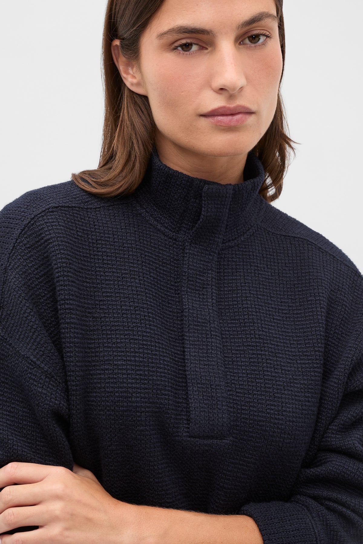 Textured Twist Funnel Neck Sweat