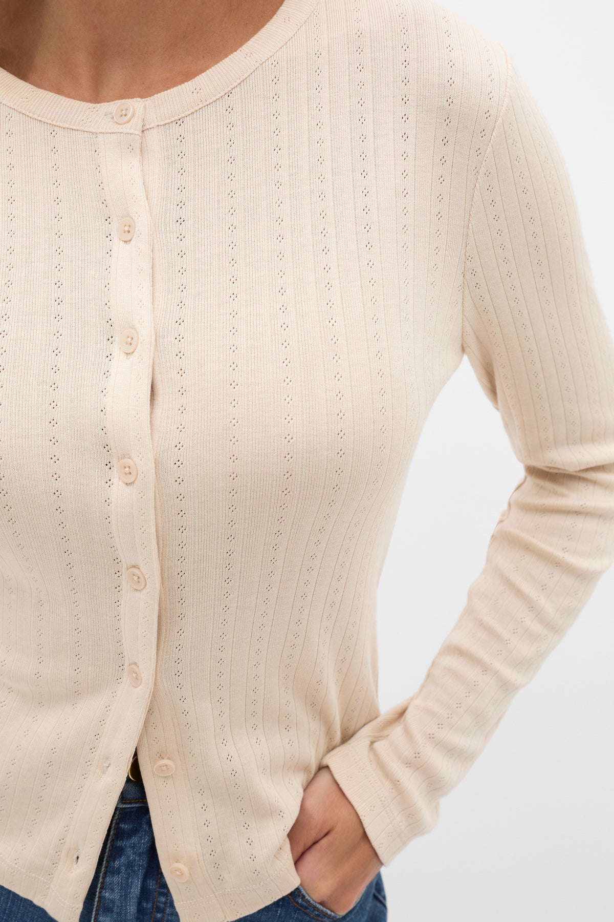 Pointelle Long Sleeve Cardigan
