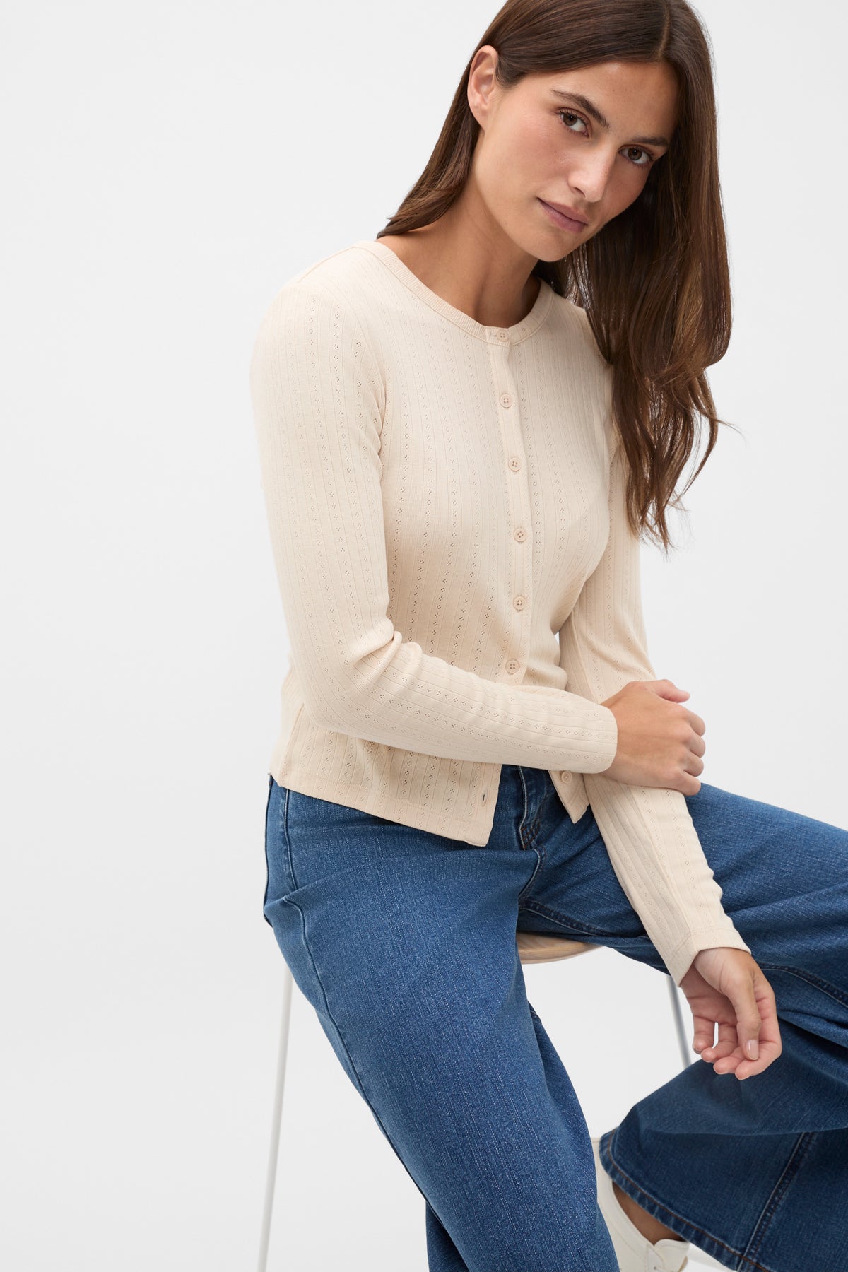 Pointelle Long Sleeve Cardigan