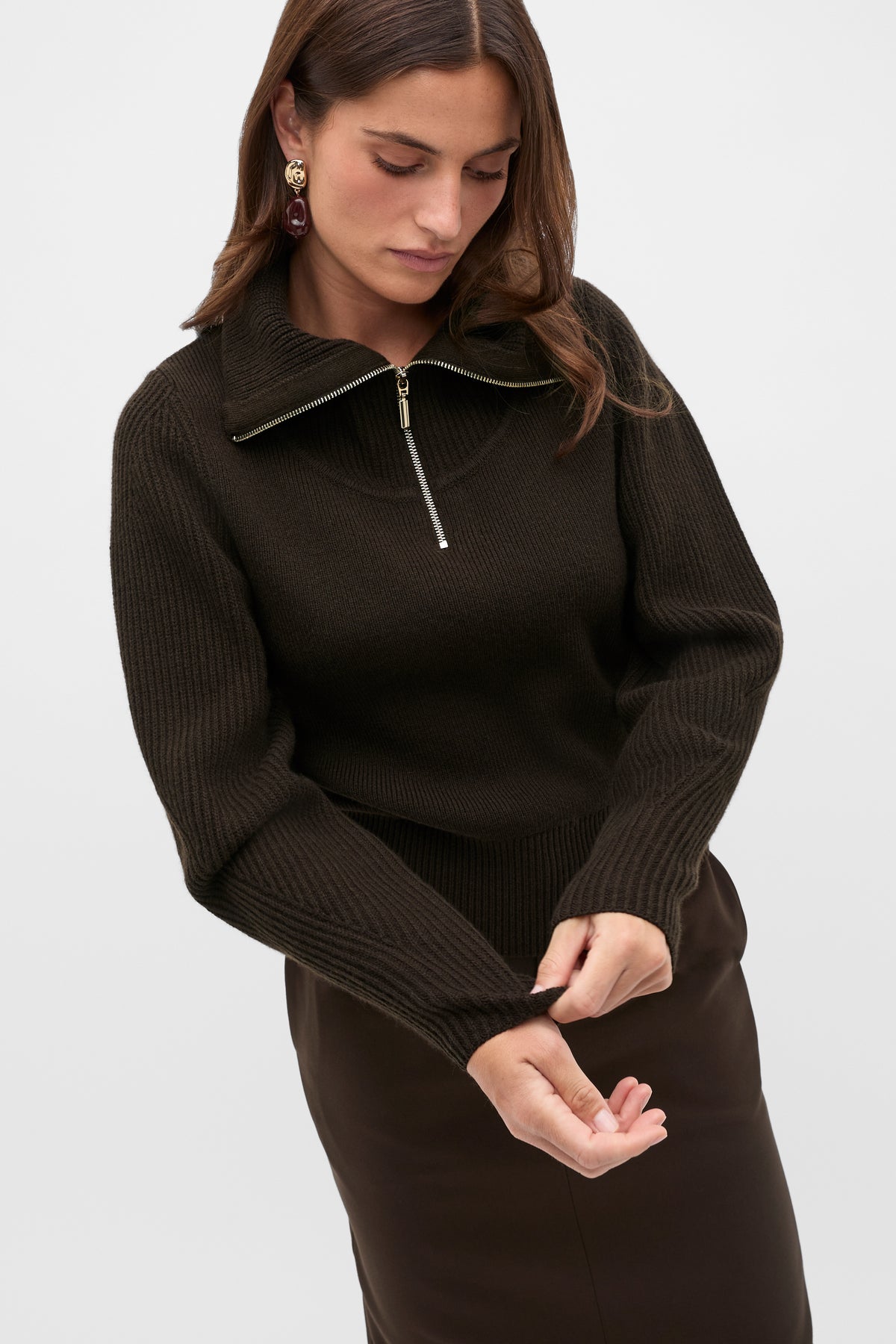 Zip Through Funnel Neck Knit
