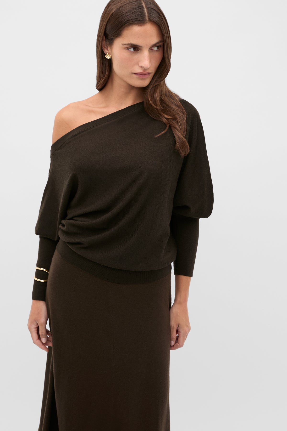 Wool Blend Off Shoulder Knit