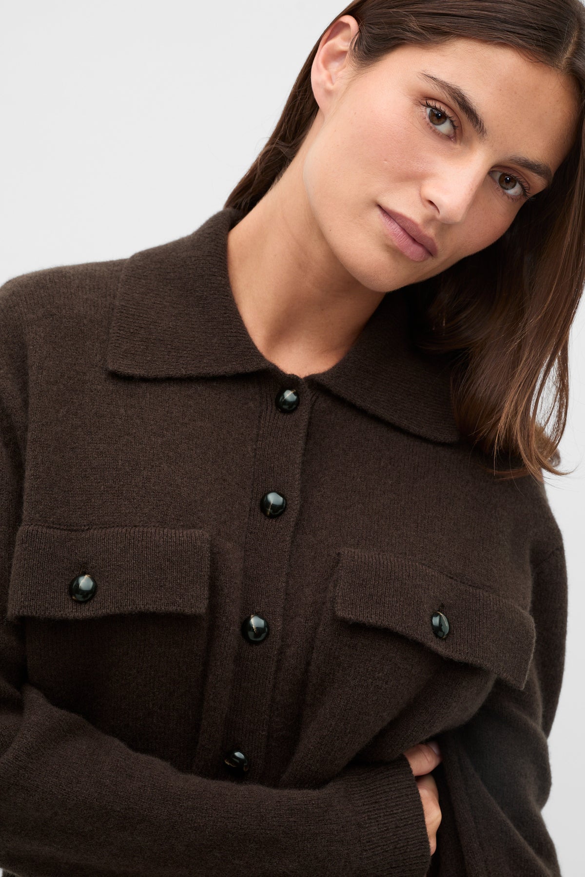 Brushed Wool Collared Cardigan