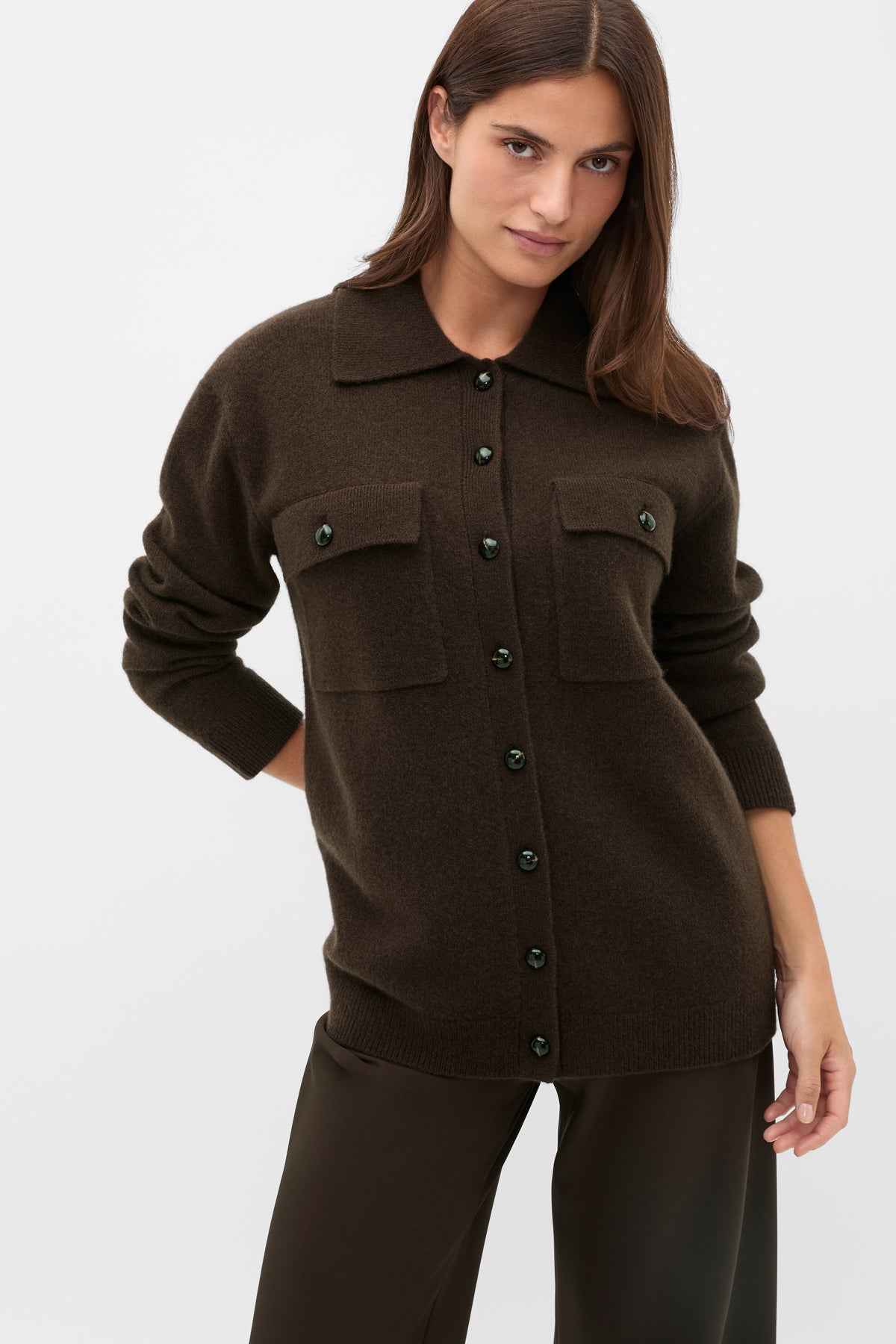 Brushed Wool Collared Cardigan