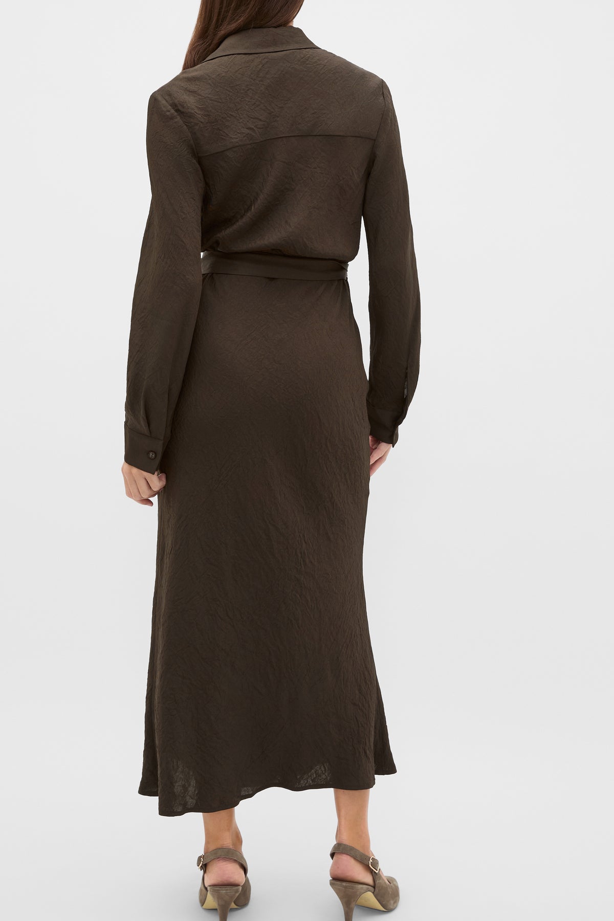 Textured Satin Wrap Shirt Dress