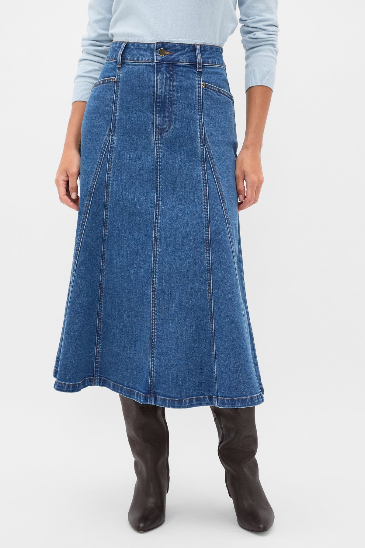 Denim Panelled A Line Skirt