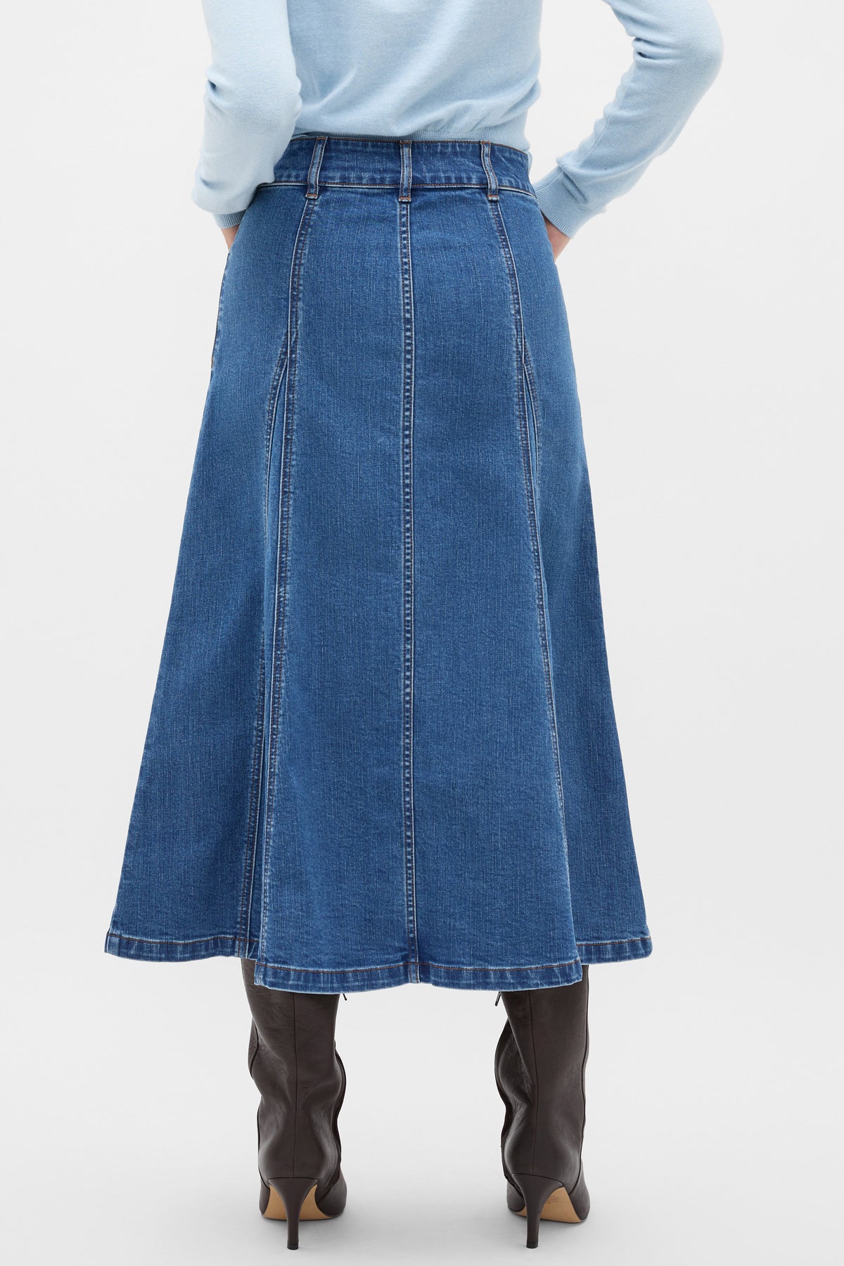 Denim Panelled A Line Skirt