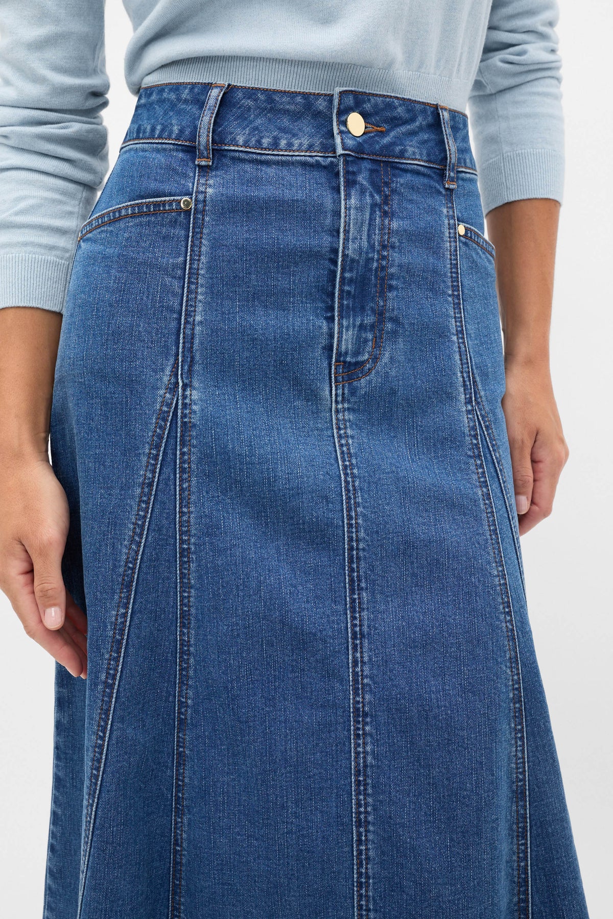 Denim Panelled A Line Skirt