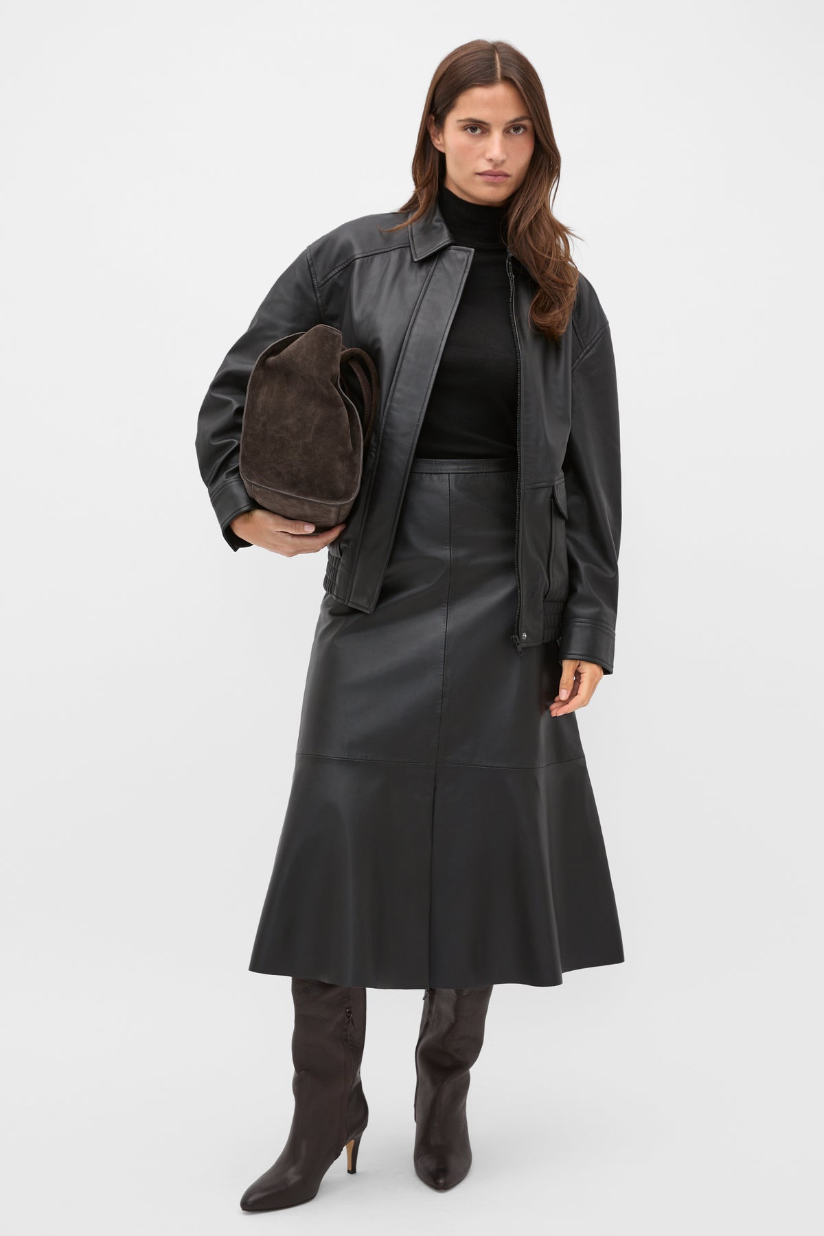 Leather Midi Split Front Skirt