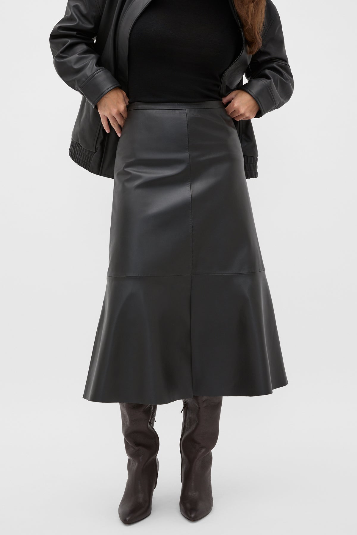 Leather Midi Split Front Skirt