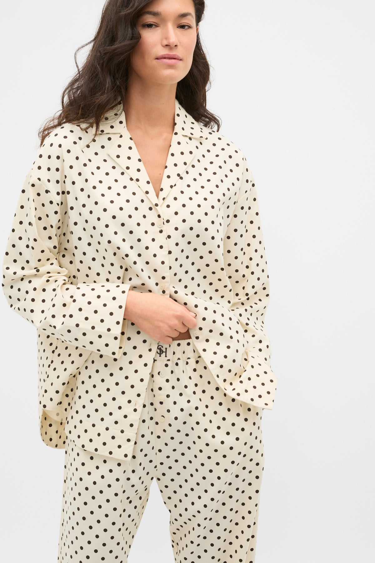 Spot Flannelette Shirt and Pant PJ Set