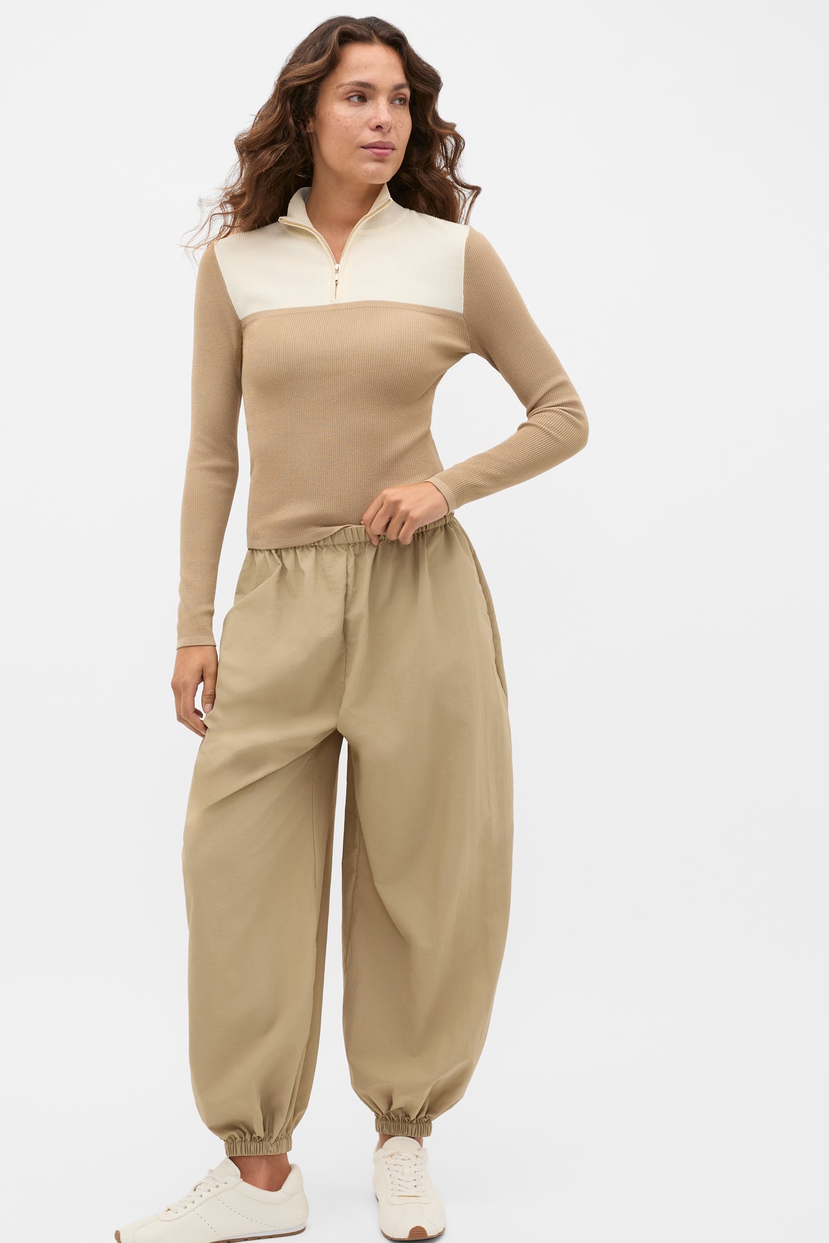 Contrast Knit Mock Neck
