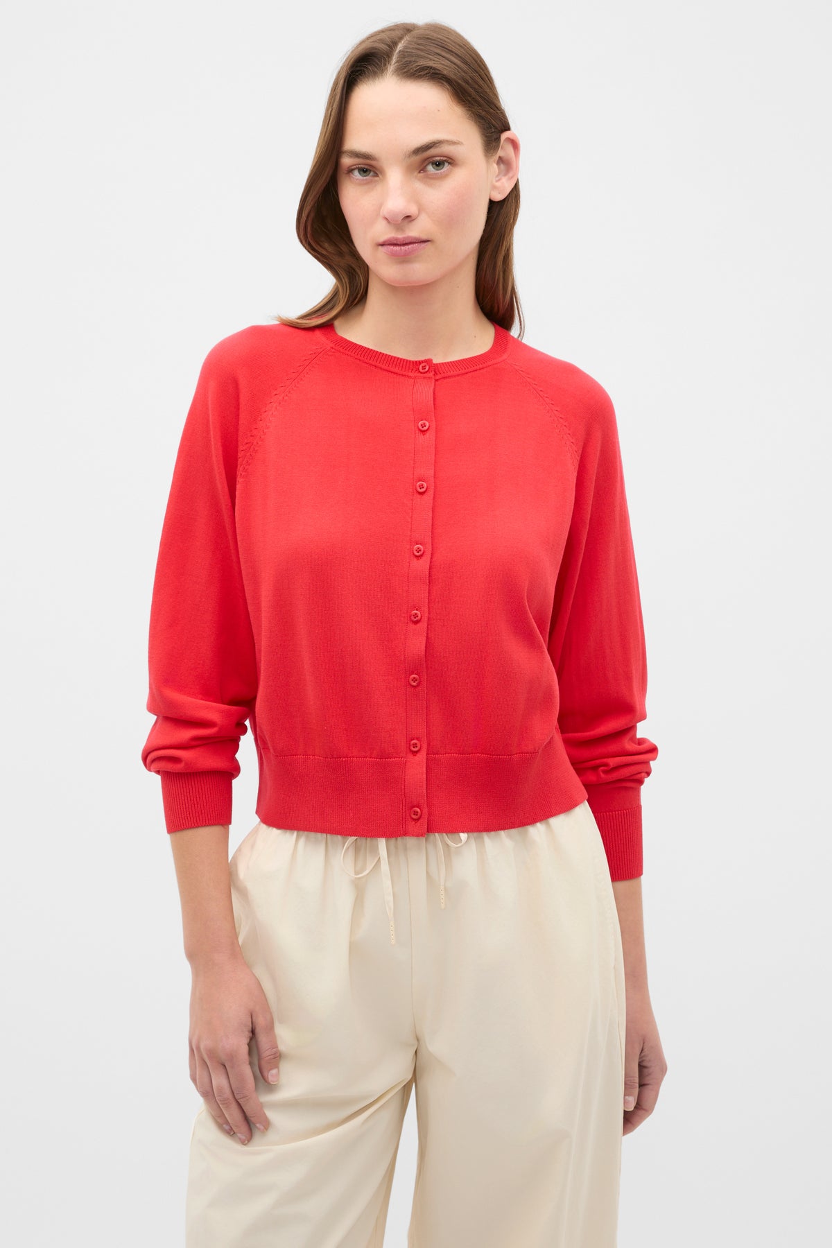Cotton Blend Raglan Cardigan