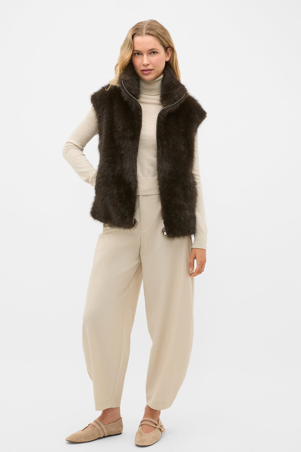 Faux Fur Zip Through Vest