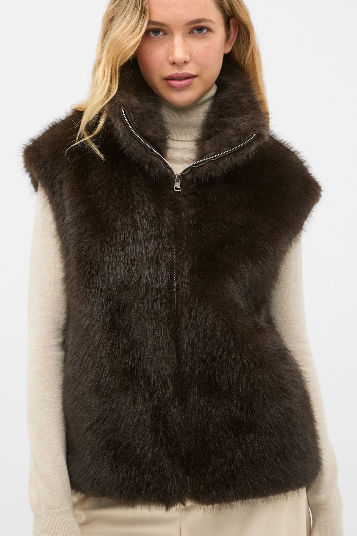 Faux Fur Zip Through Vest