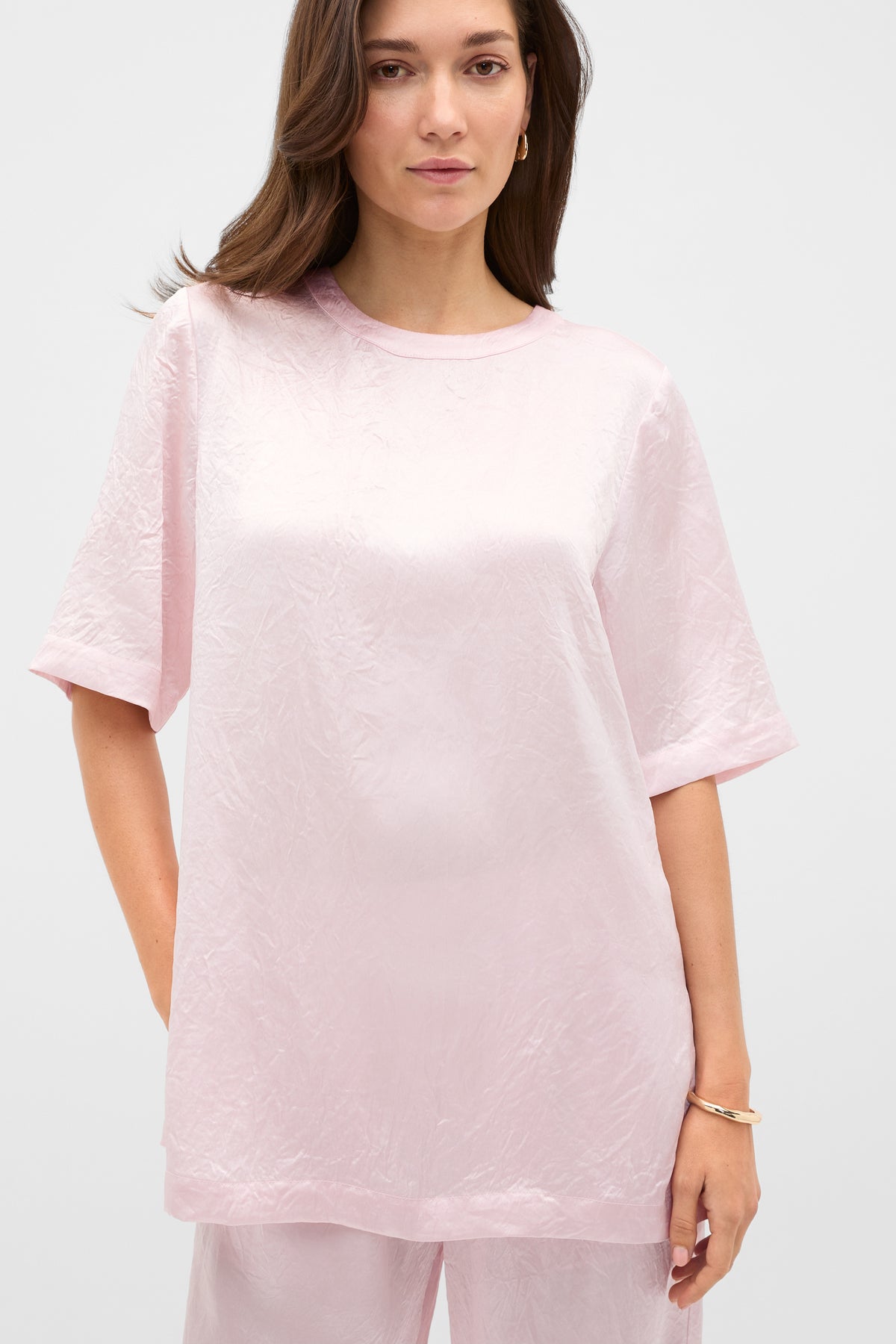 Crinkled Satin Longline Tee