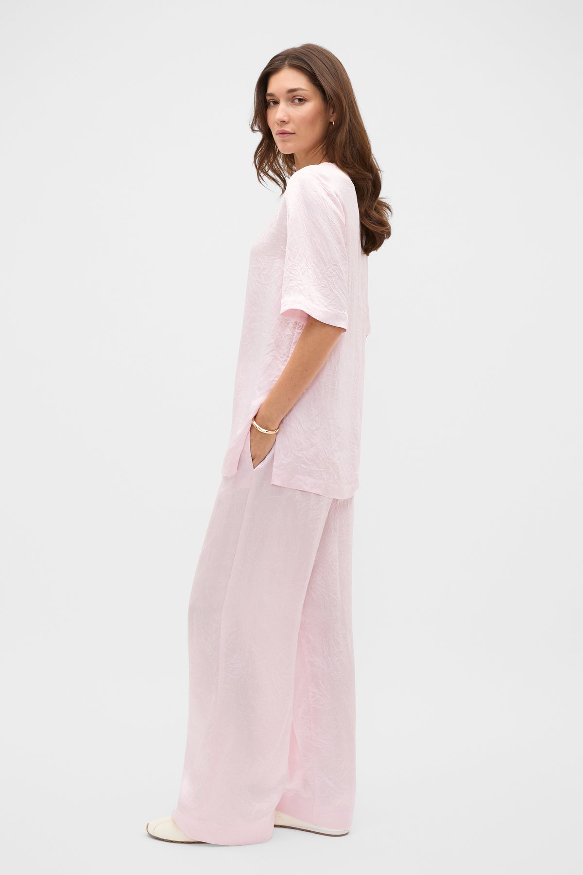 Crinkled Satin Longline Tee