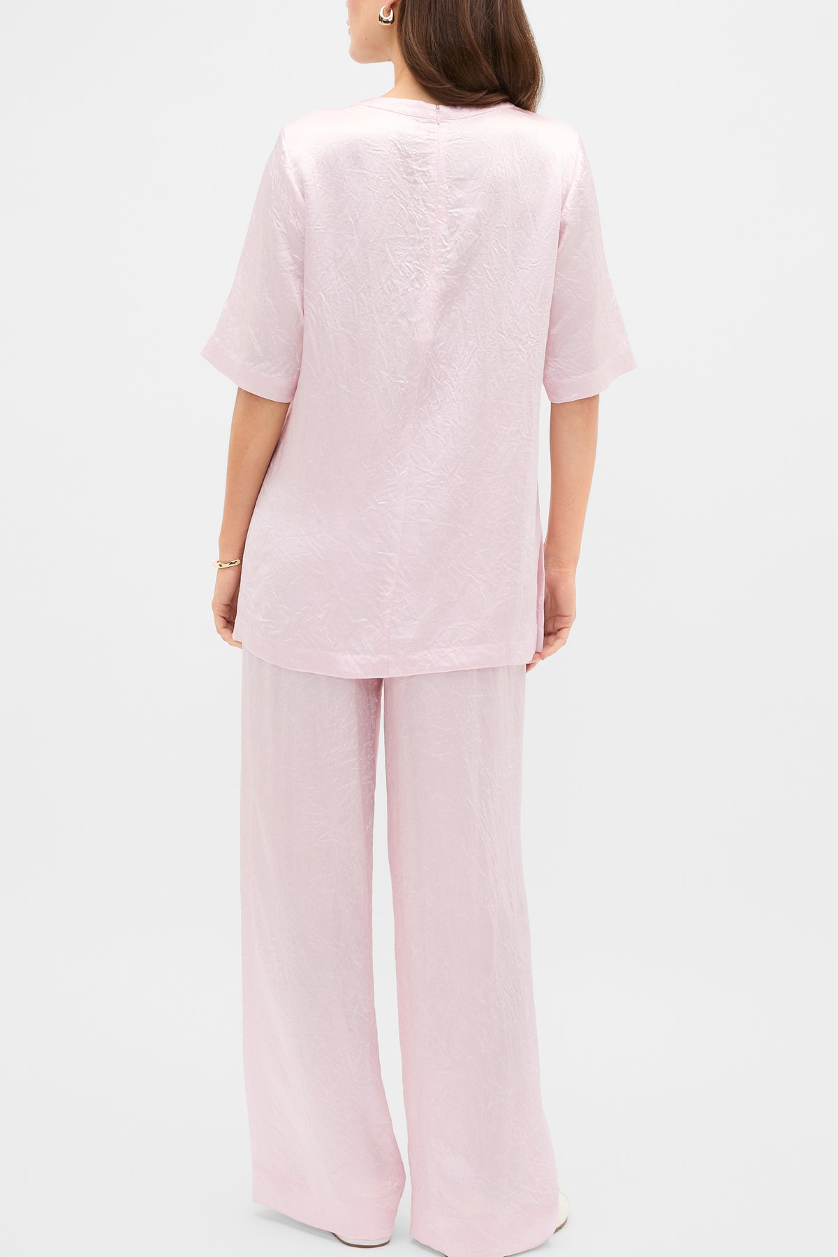 Crinkled Satin Longline Tee