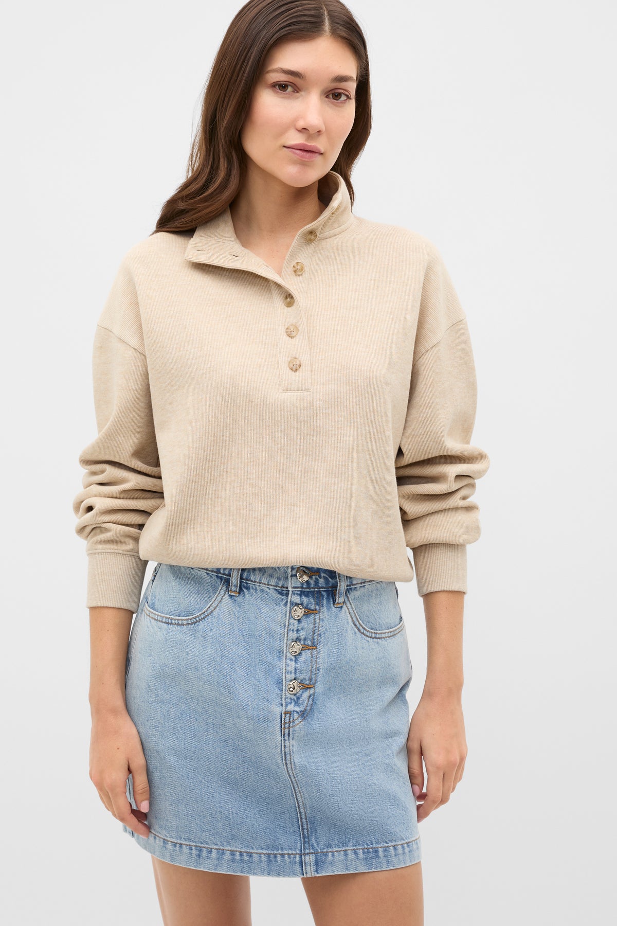 Cotton Rib Funnel Neck Sweat