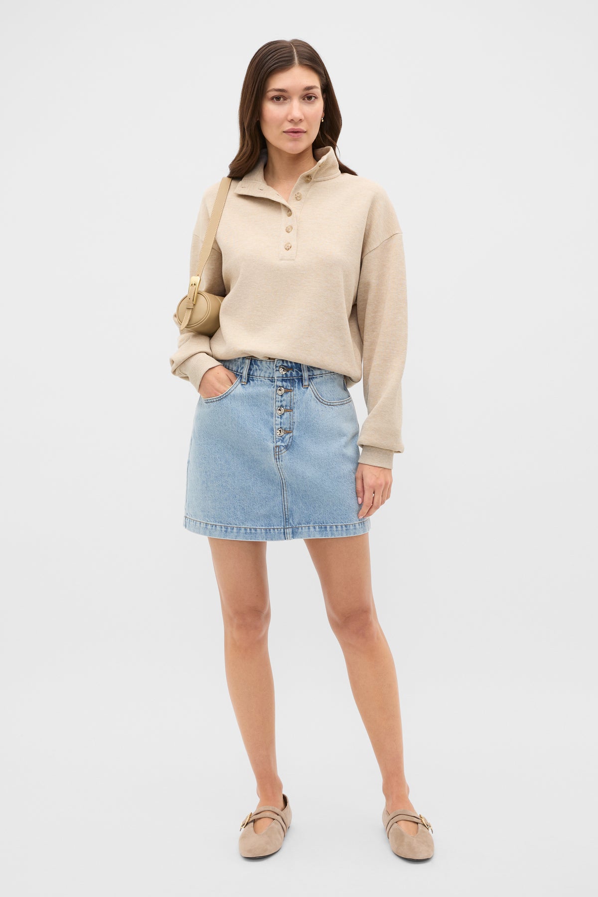 Cotton Rib Funnel Neck Sweat
