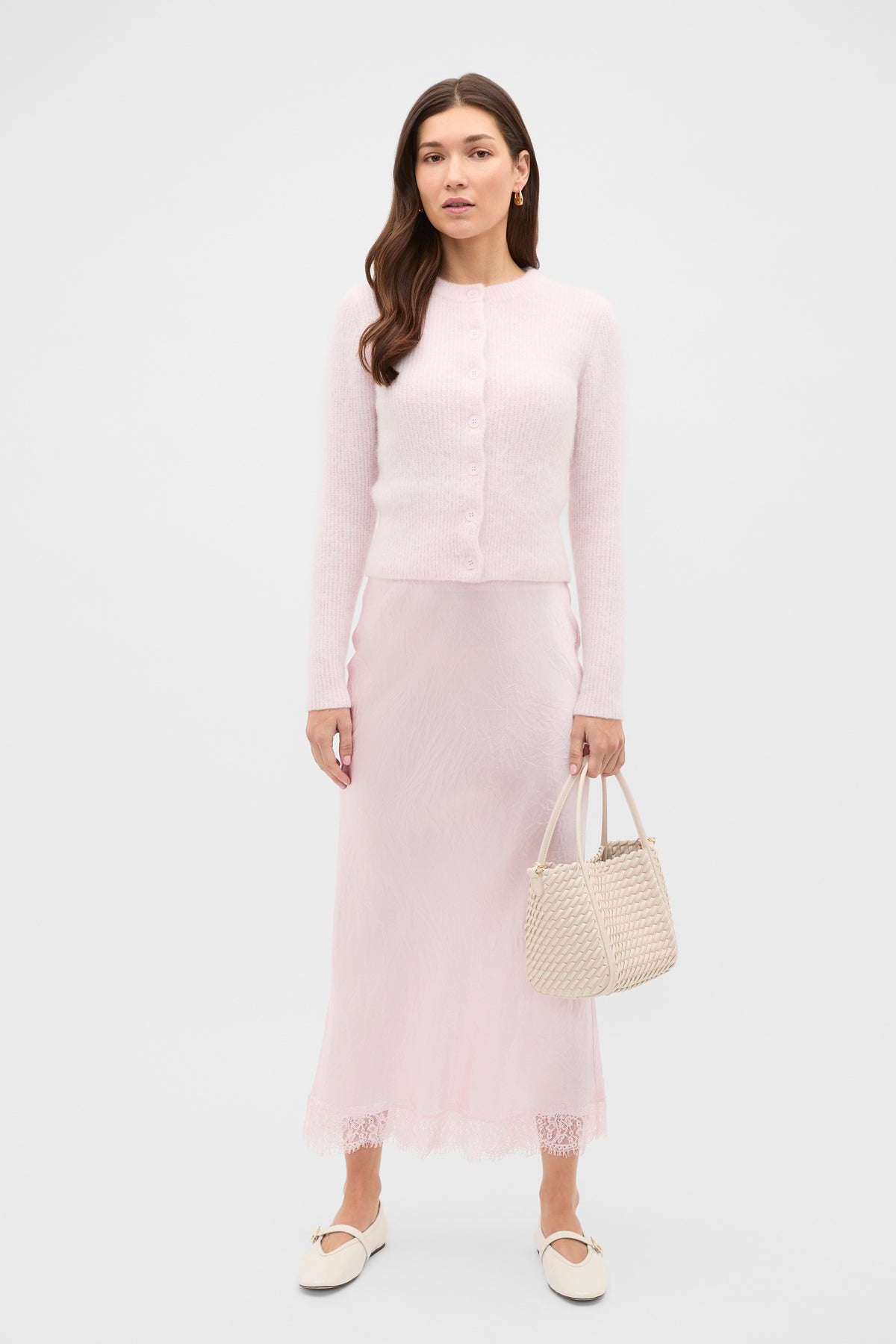 Crinkled Satin Lace Detail Skirt