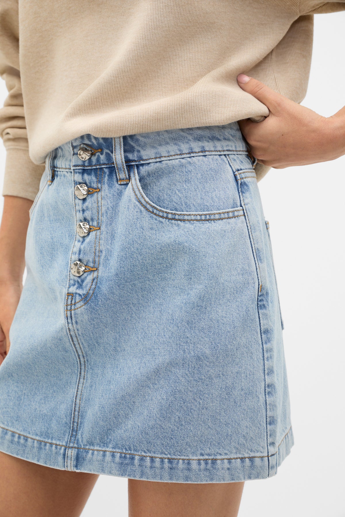 Denim Mini Button Through Skirt
