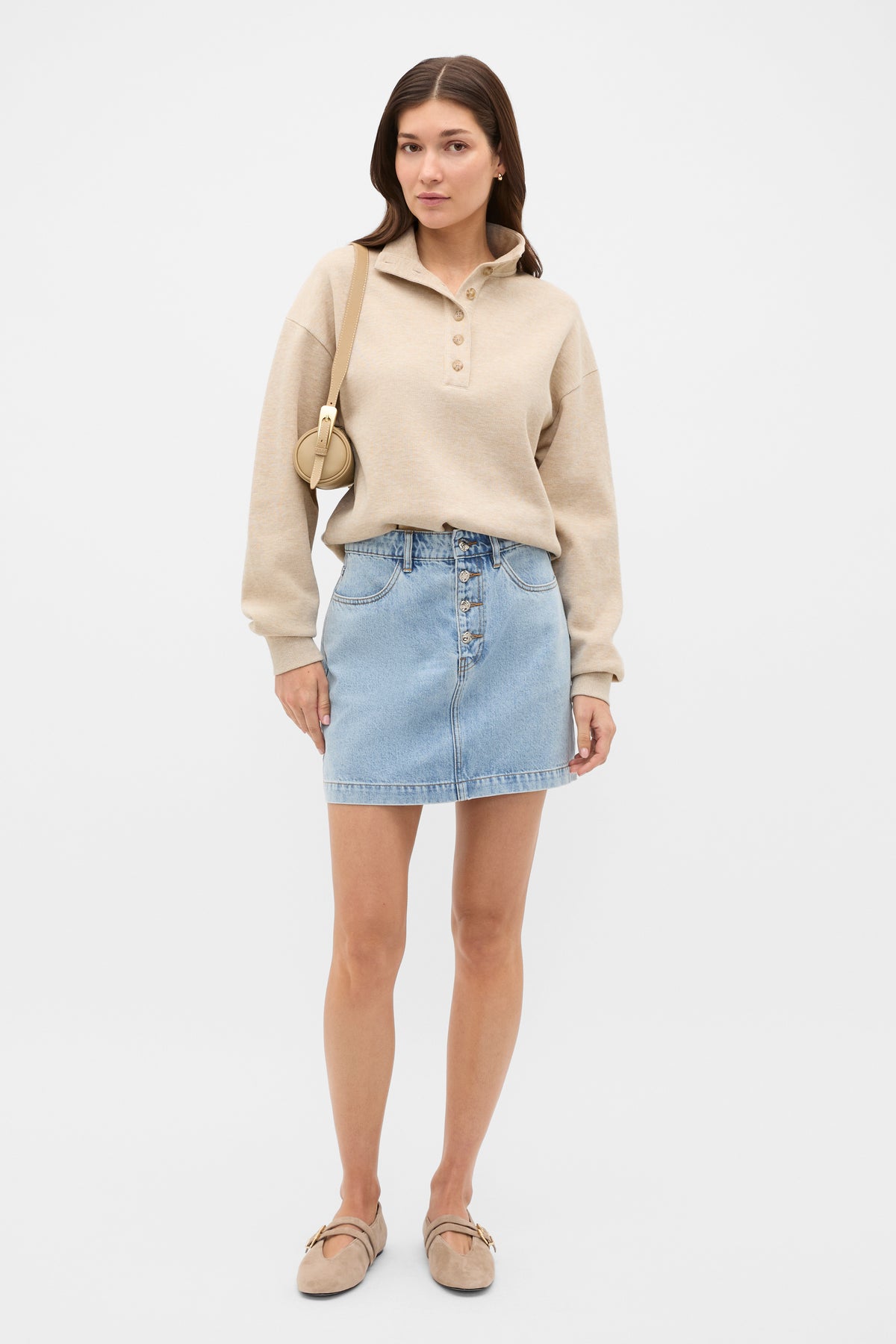 Denim Mini Button Through Skirt