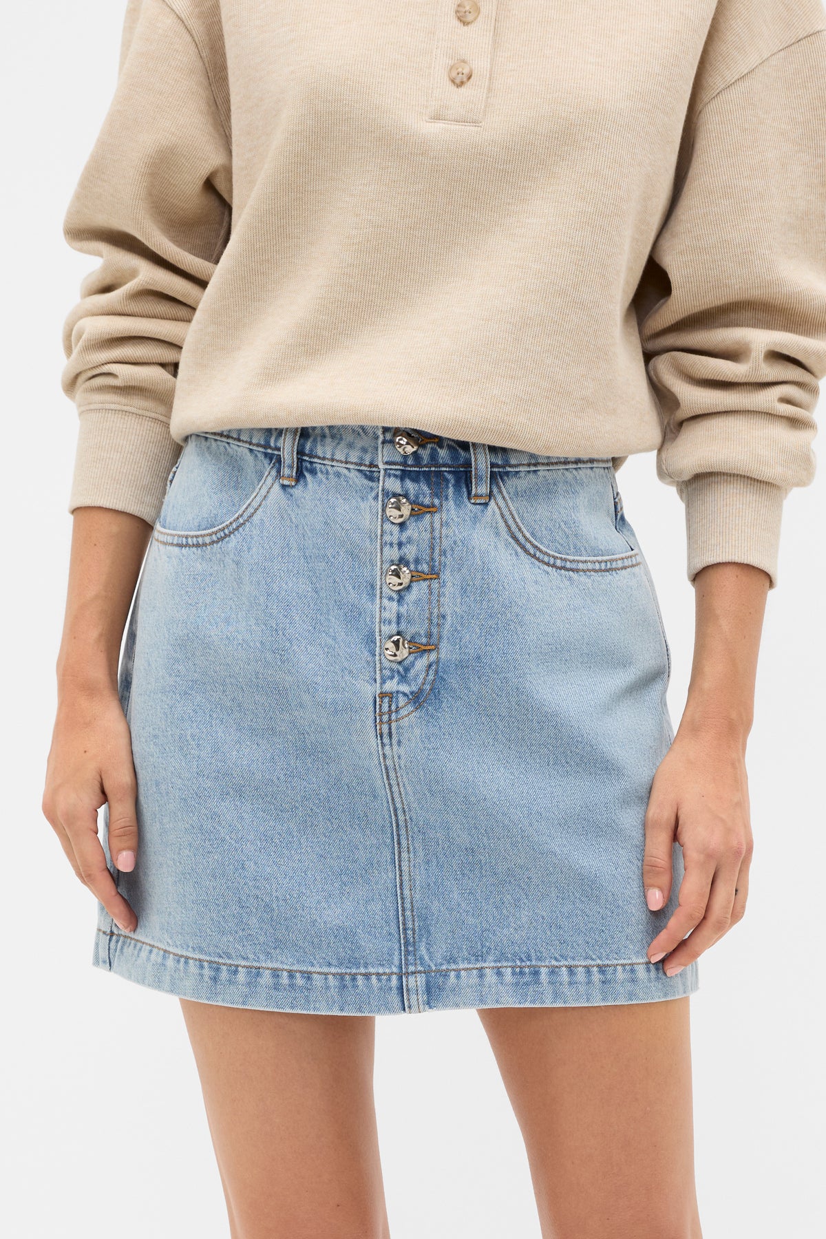 Denim Mini Button Through Skirt