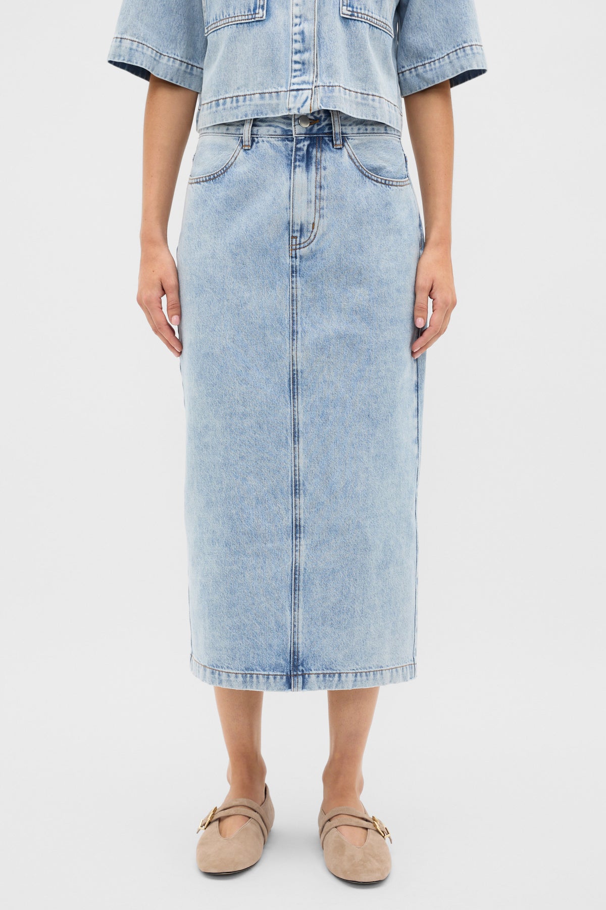 Denim Column Skirt