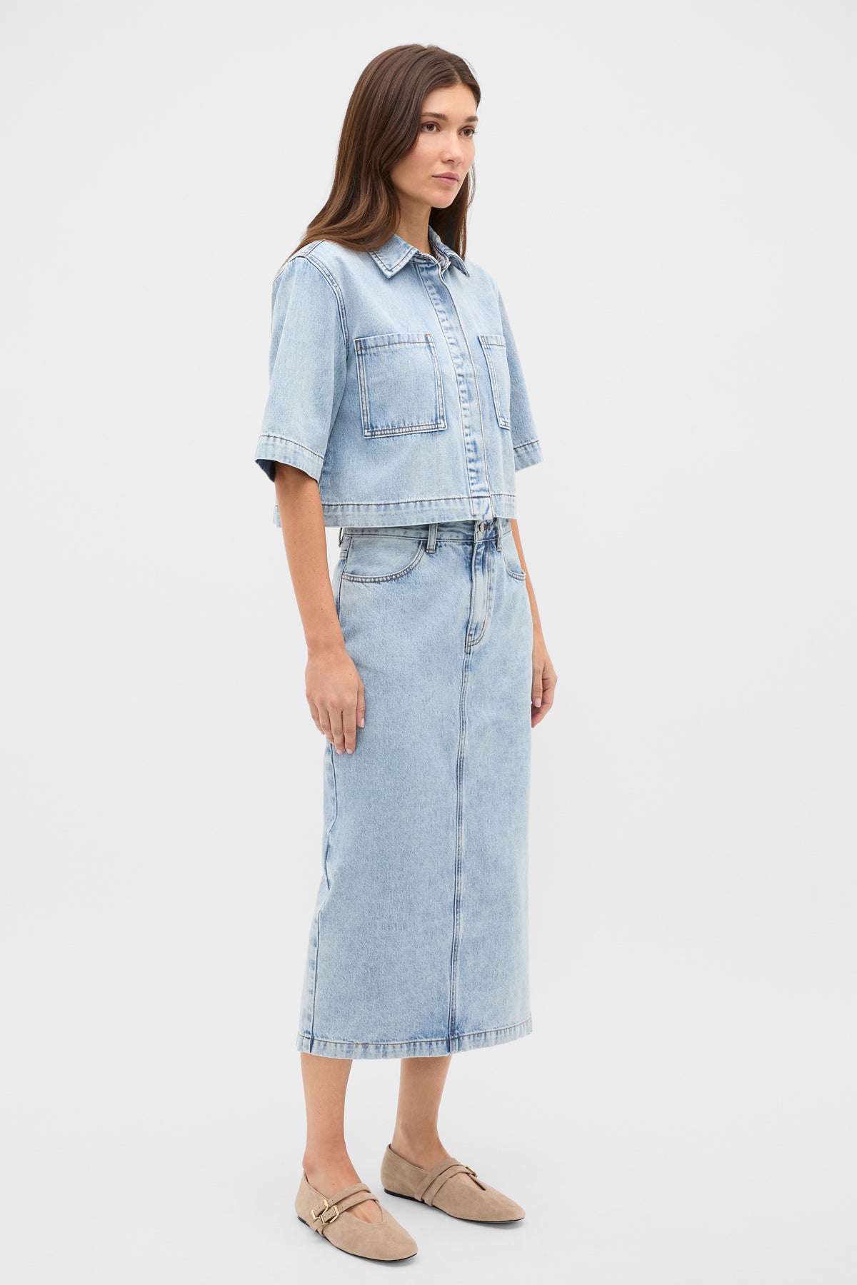 Denim Column Skirt