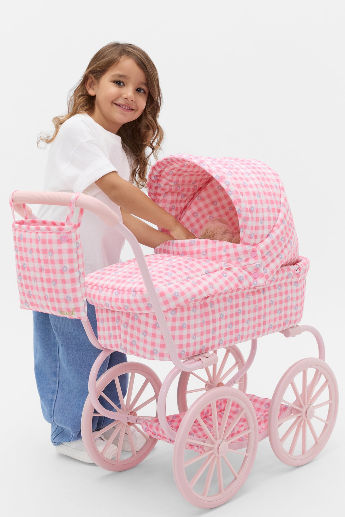 Gingham Junior Vintage Doll Pram