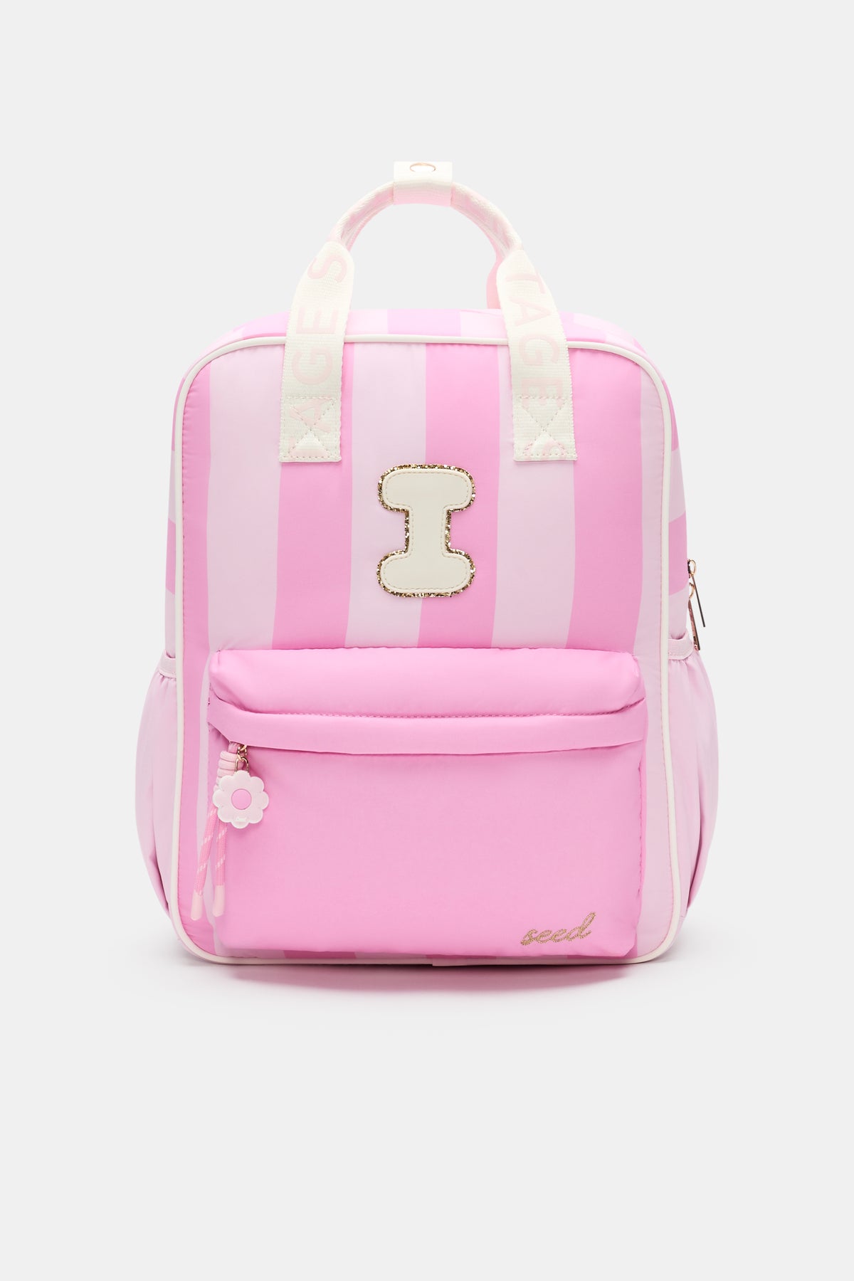 Pink Stripe Initial Backpack
