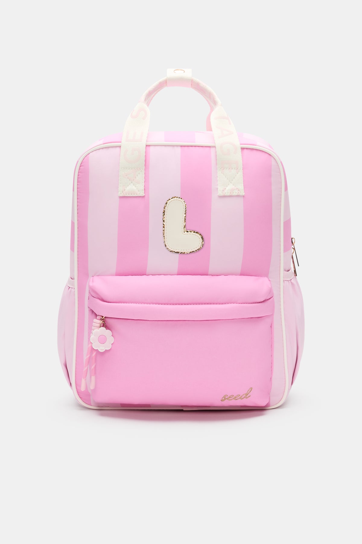 Pink Stripe Initial Backpack
