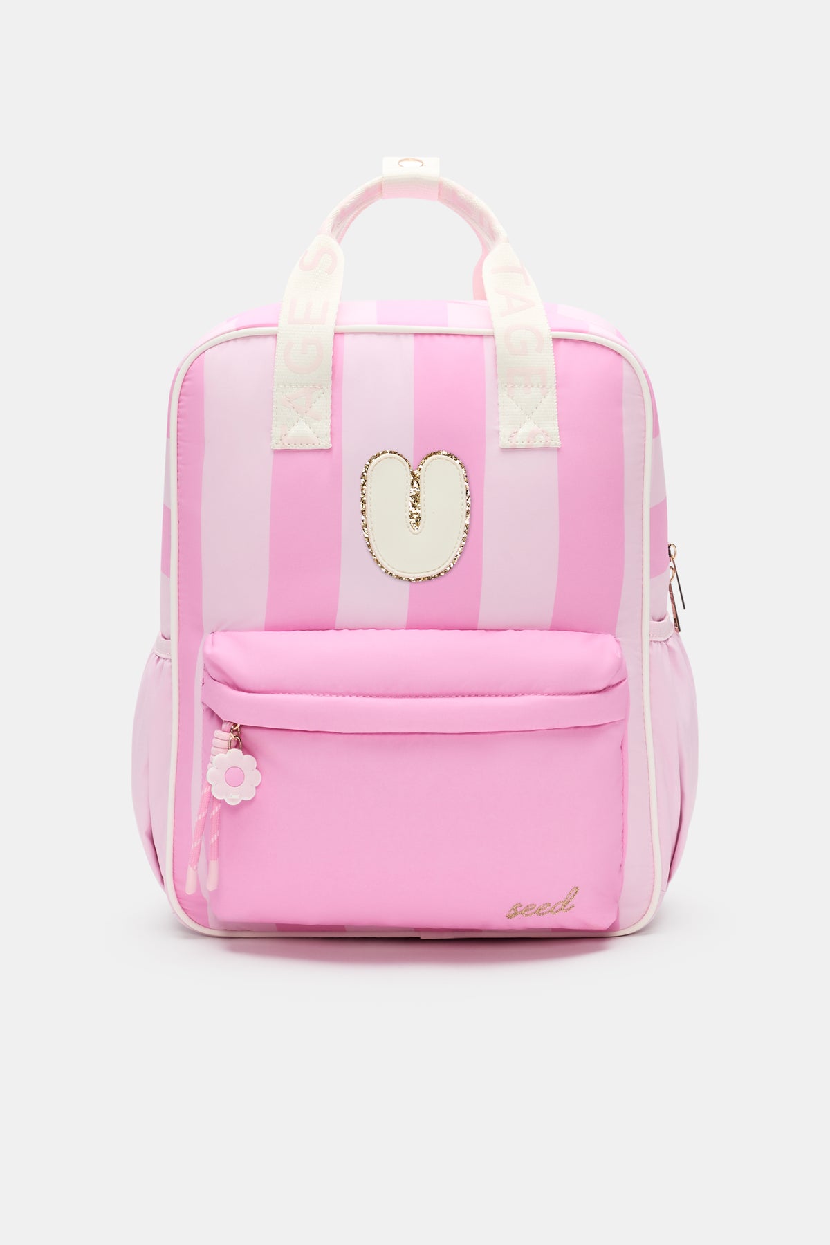 Pink Stripe Initial Backpack