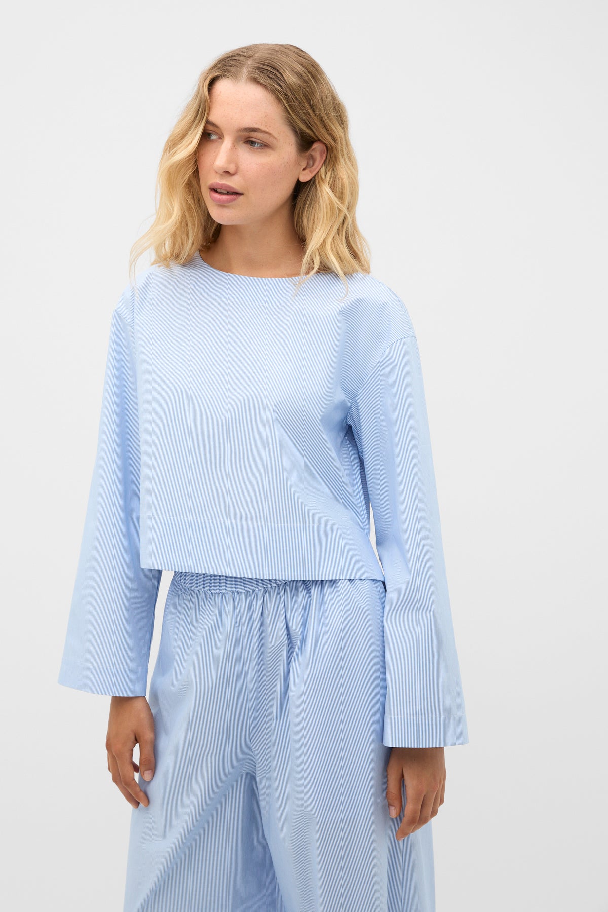 Poplin Stripe Cropped Blouse