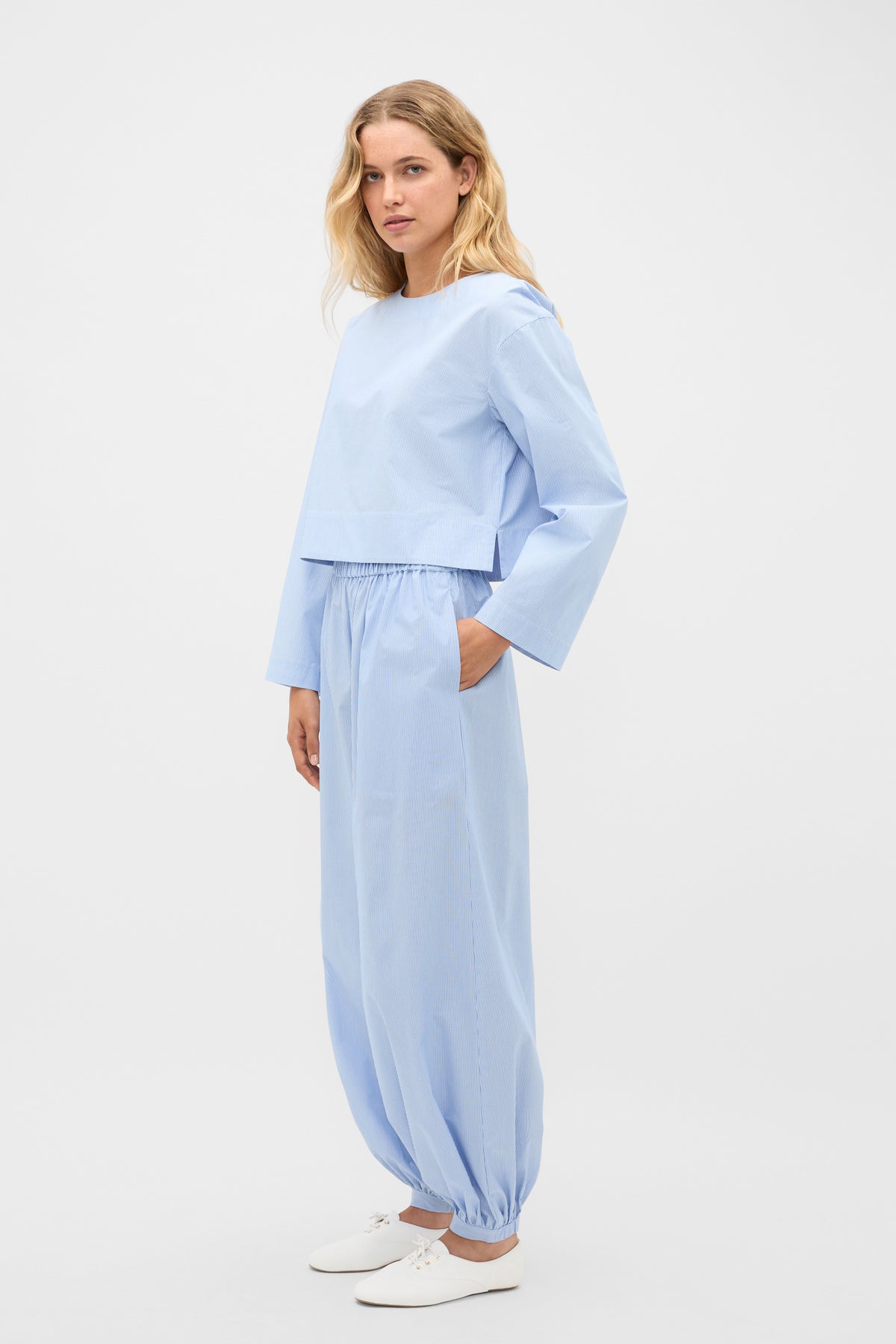 Poplin Stripe Cropped Blouse