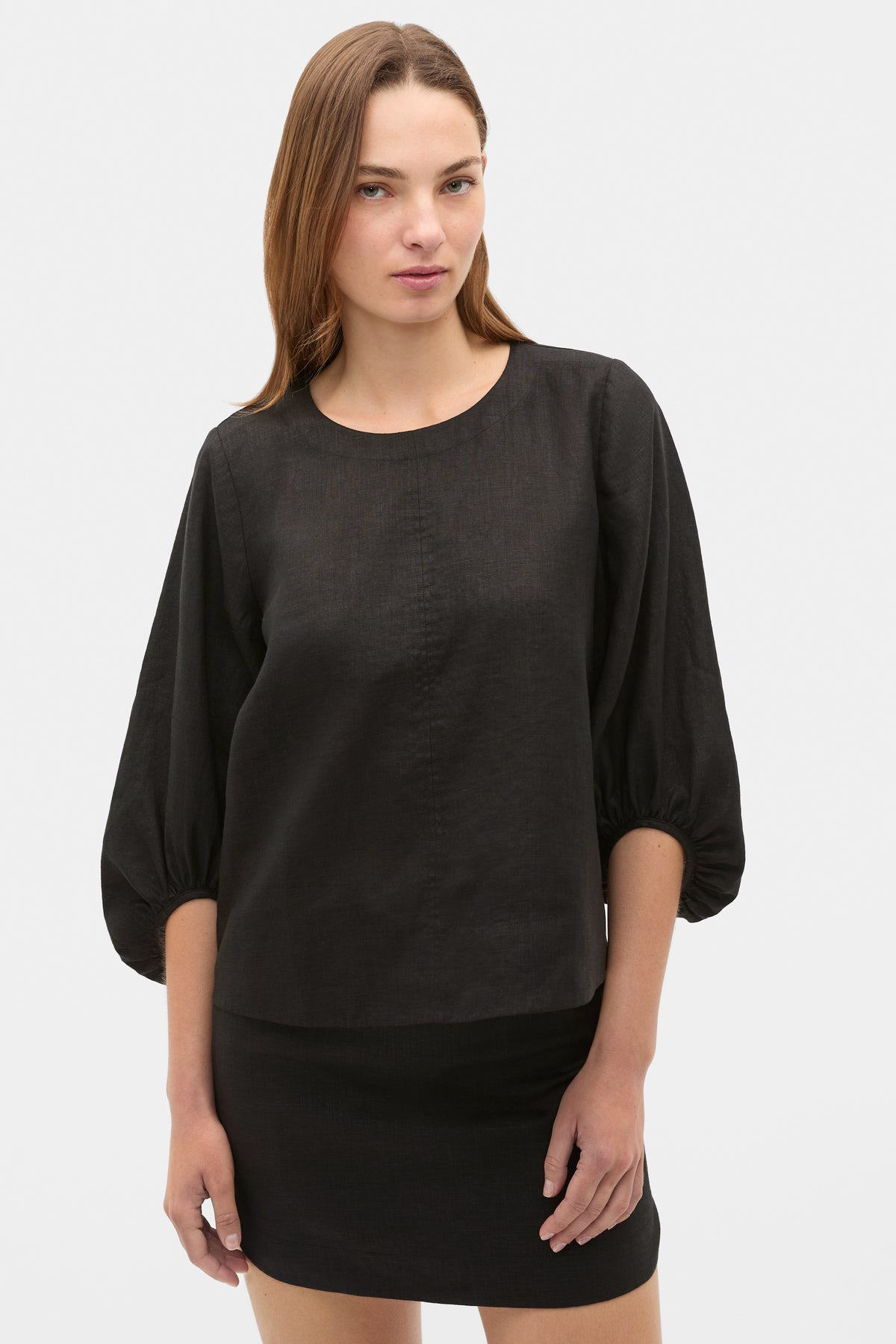 Core Linen Balloon Sleeve Top