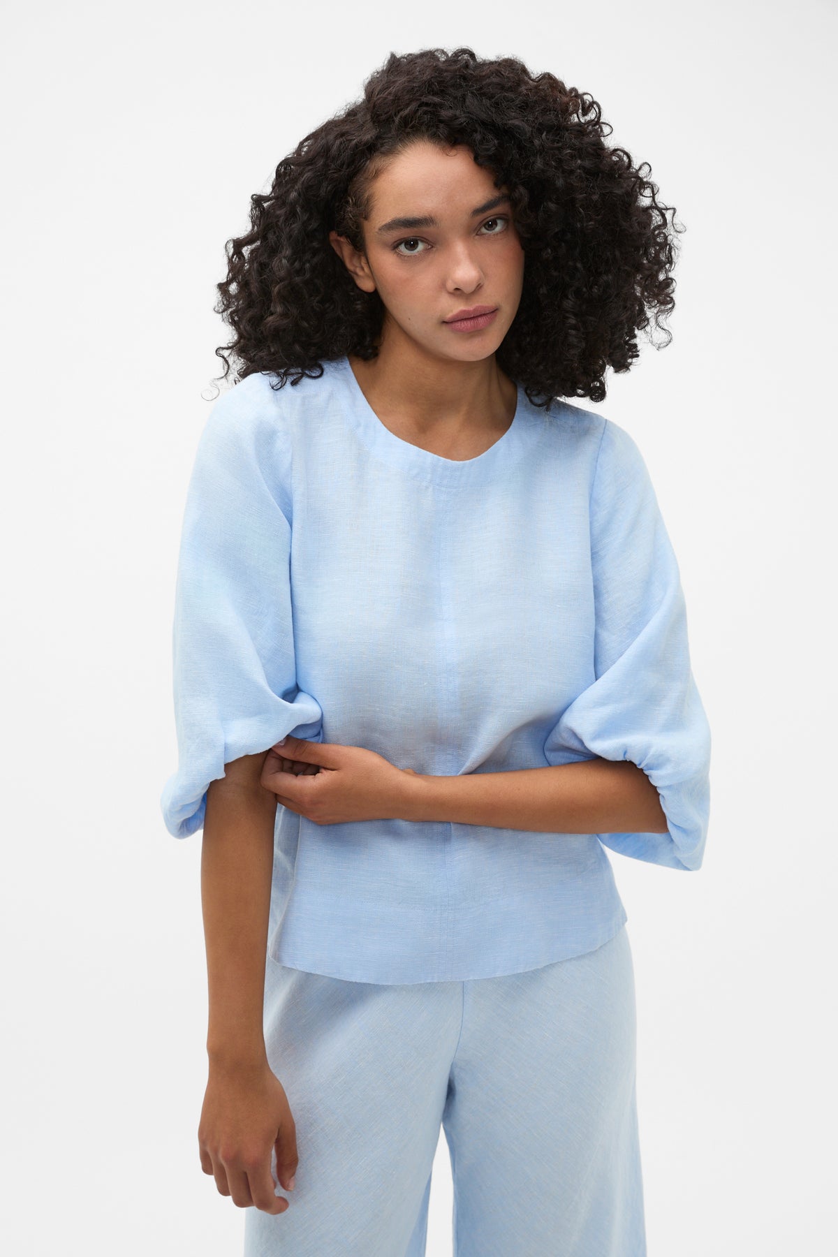 Core Linen Balloon Sleeve Top