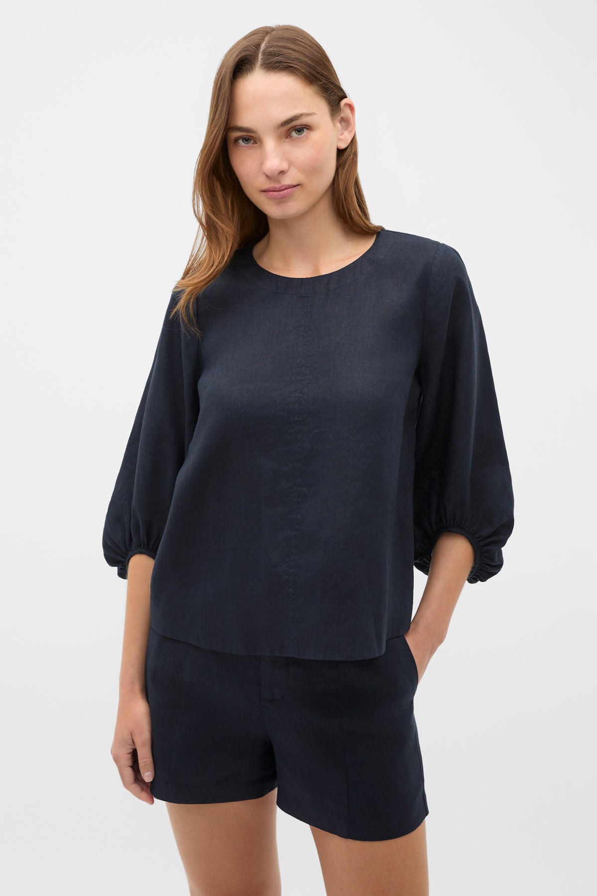 Core Linen Balloon Sleeve Top