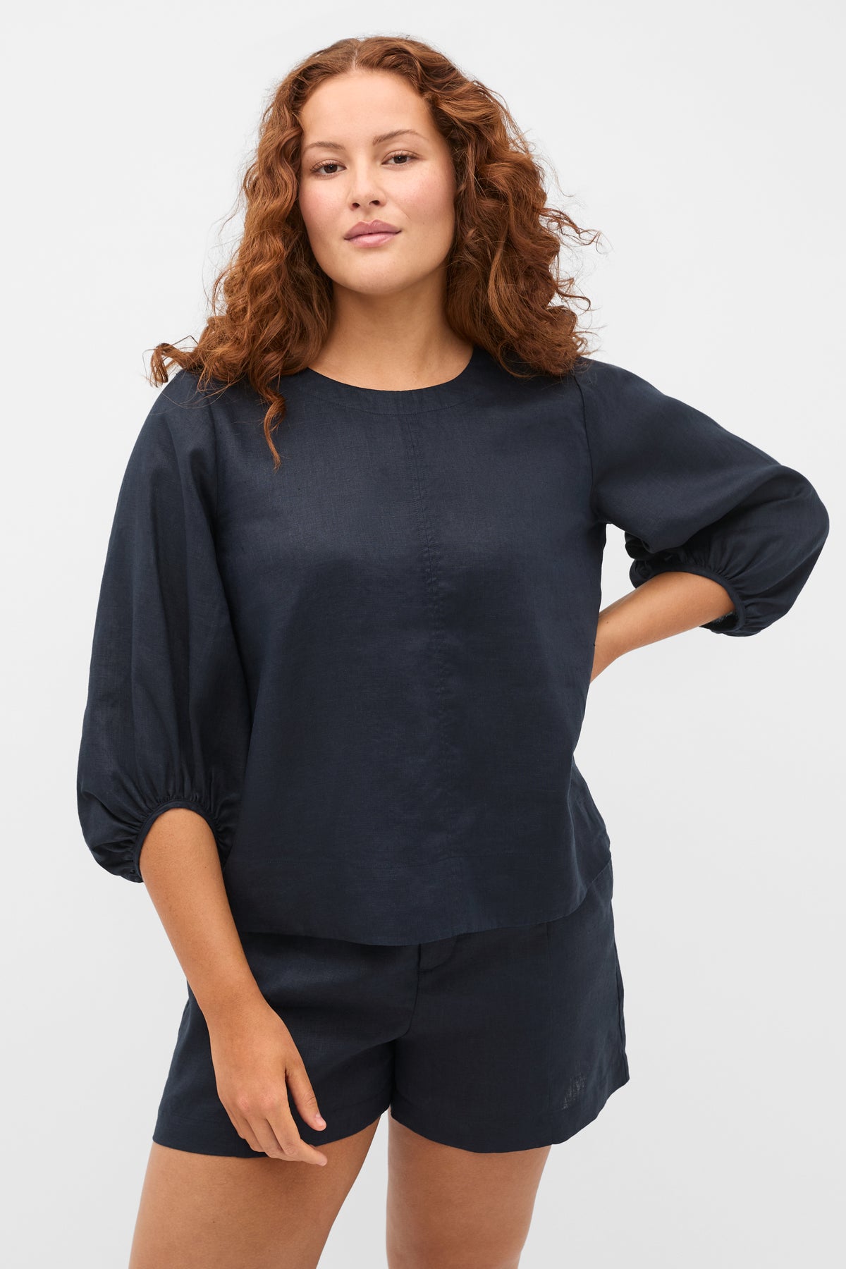 Core Linen Balloon Sleeve Top