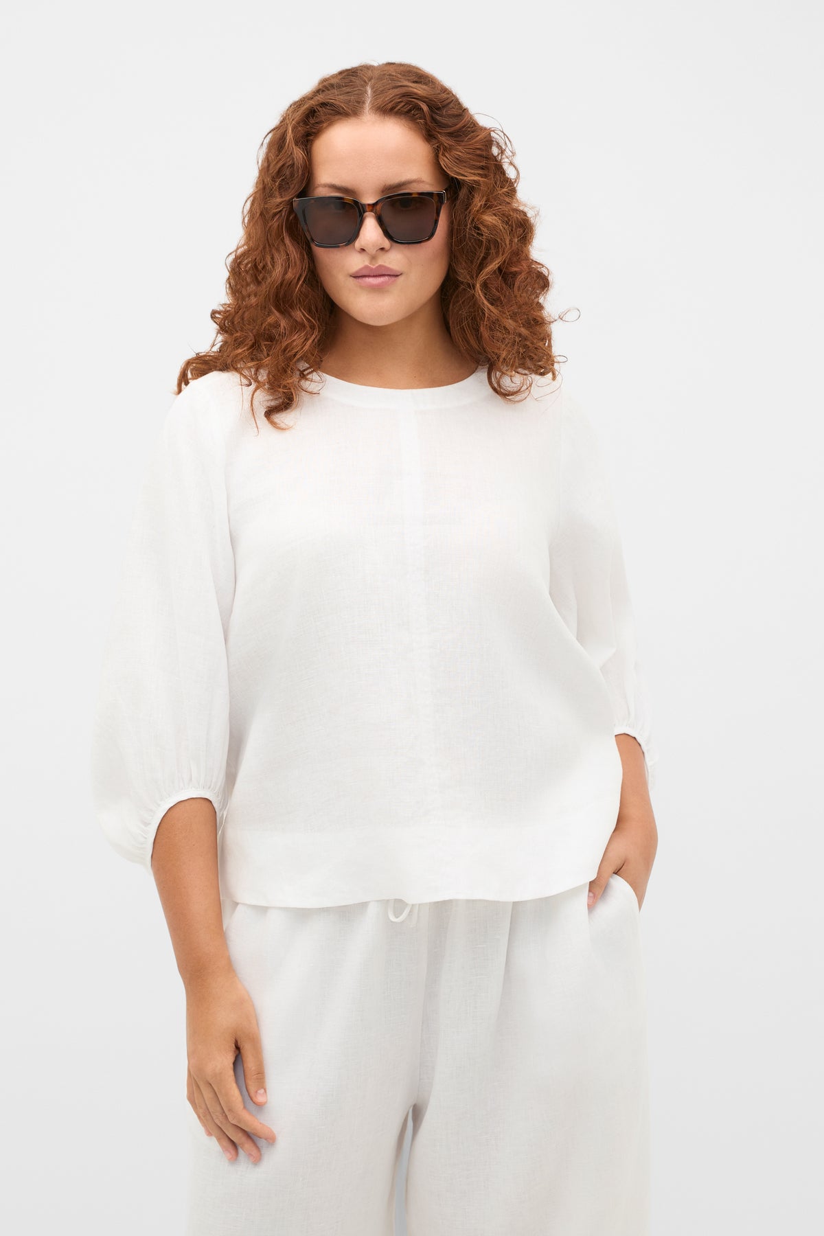 Core Linen Balloon Sleeve Top