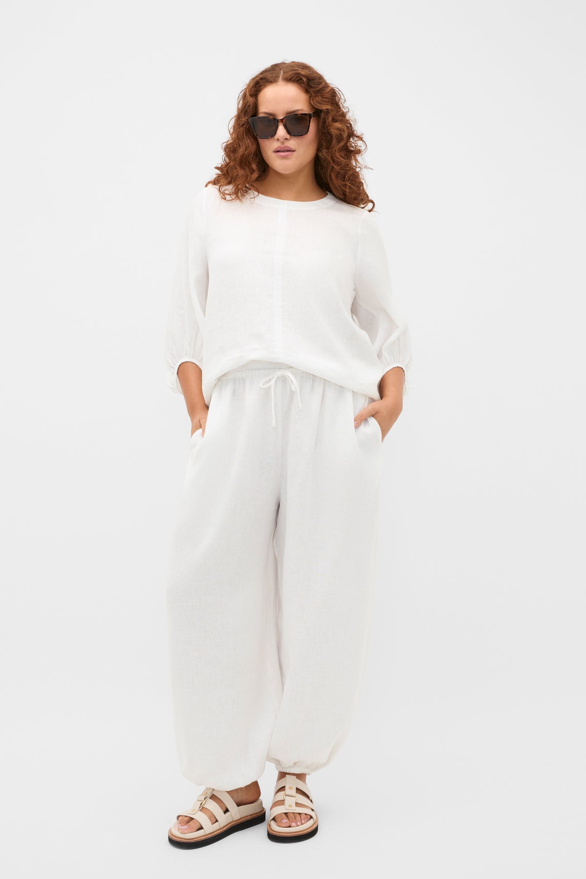 Core Linen Balloon Sleeve Top