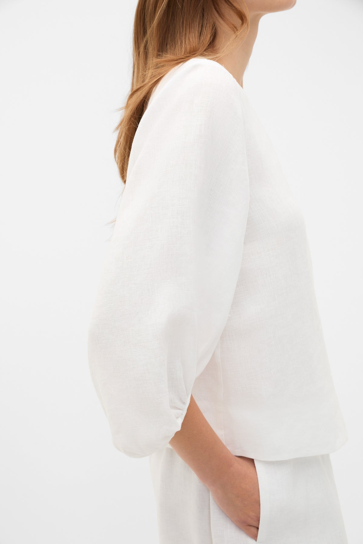 Core Linen Balloon Sleeve Top