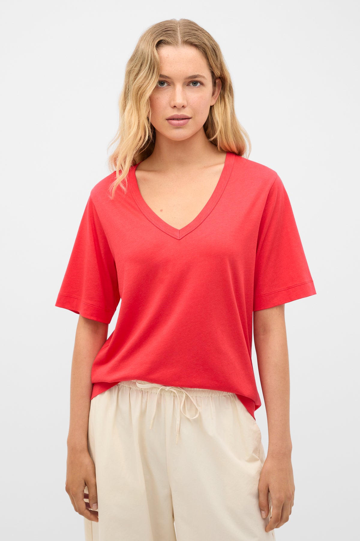 Cotton V Neck Relaxed Tee