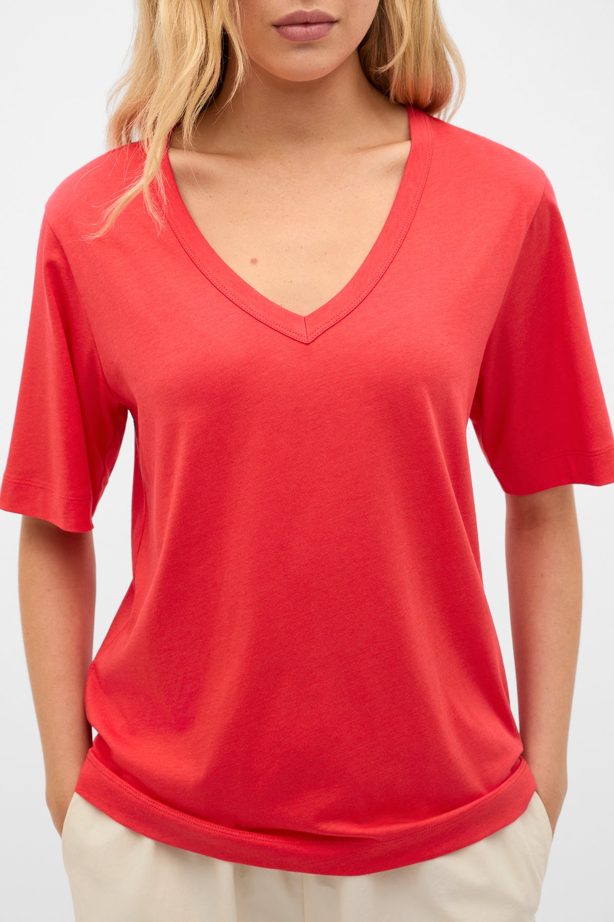 Cotton V Neck Relaxed Tee