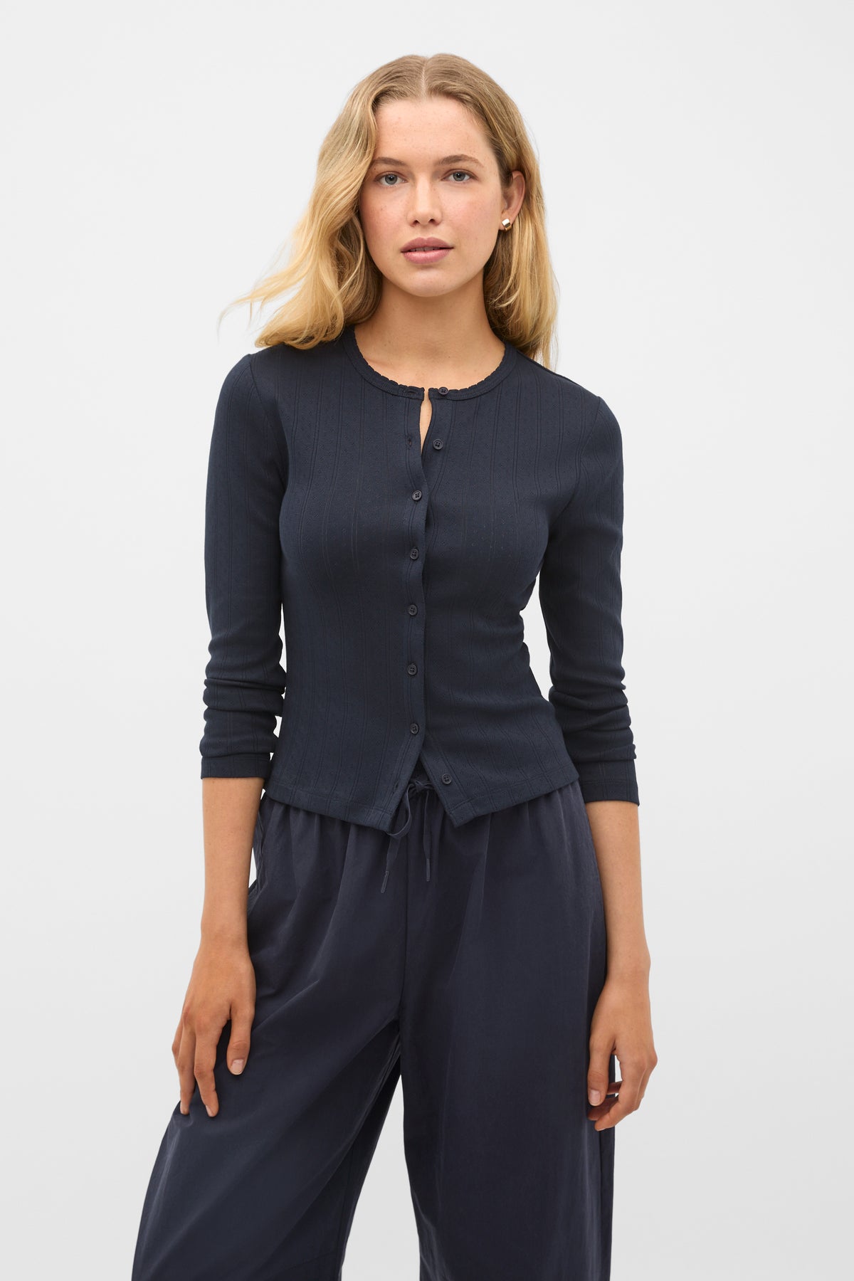 Pointelle Button Cardigan