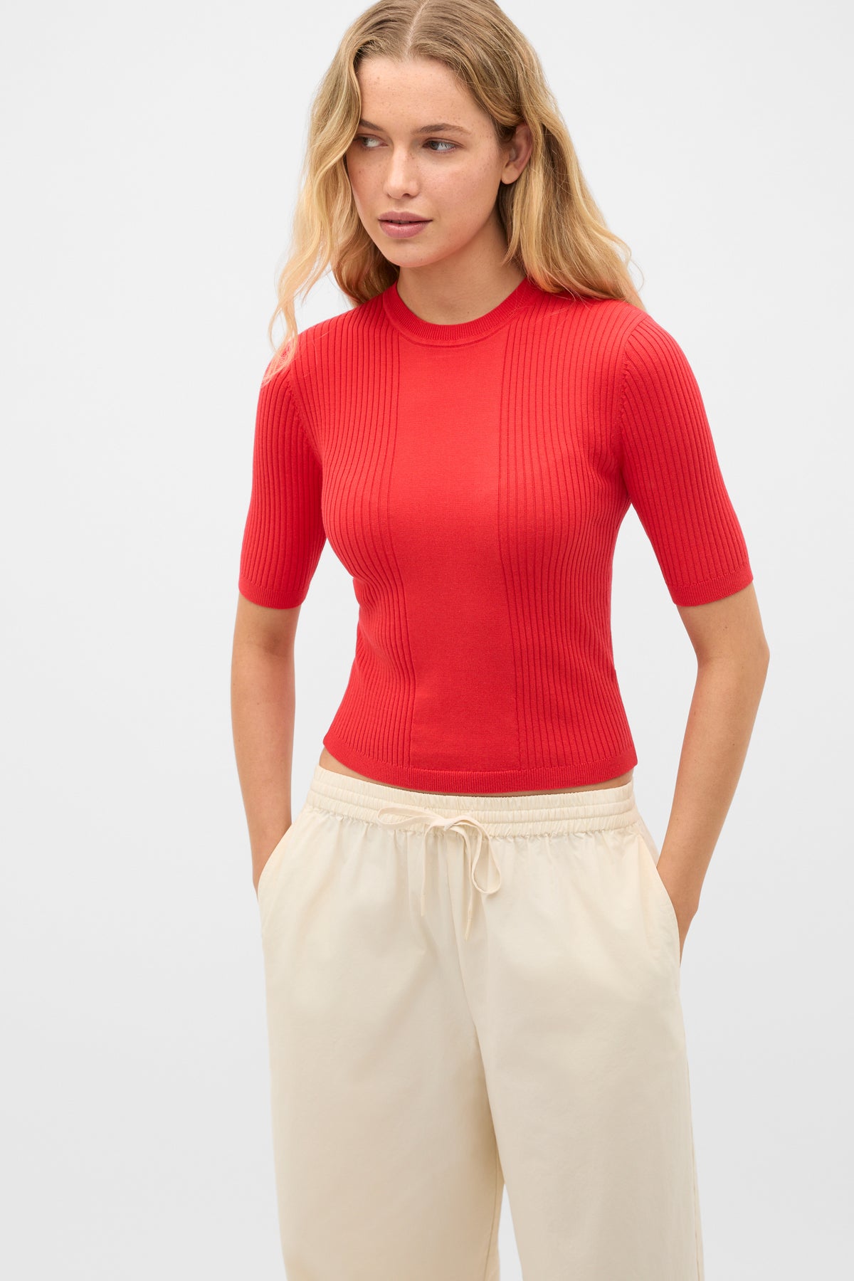 Cotton Blend Rib Knit Top
