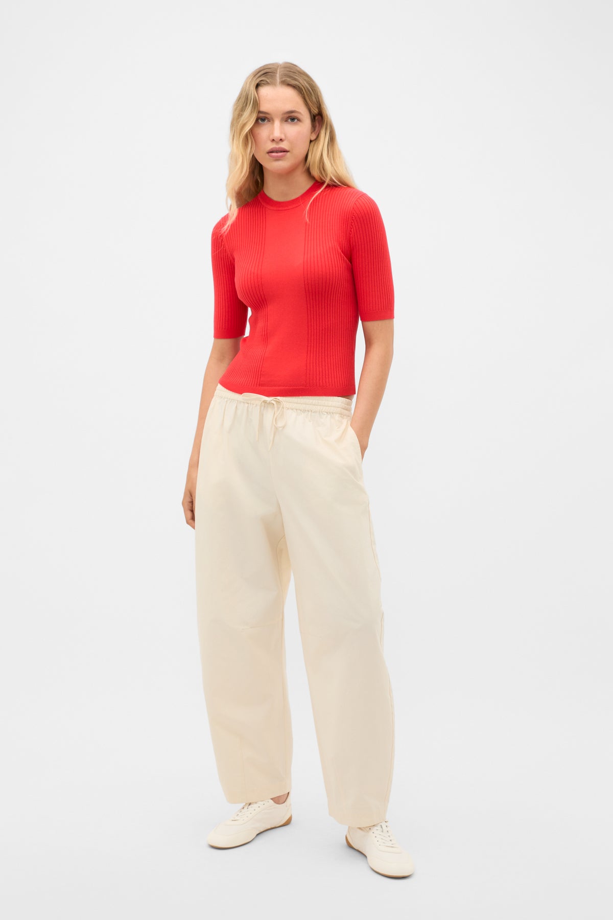 Cotton Blend Rib Knit Top