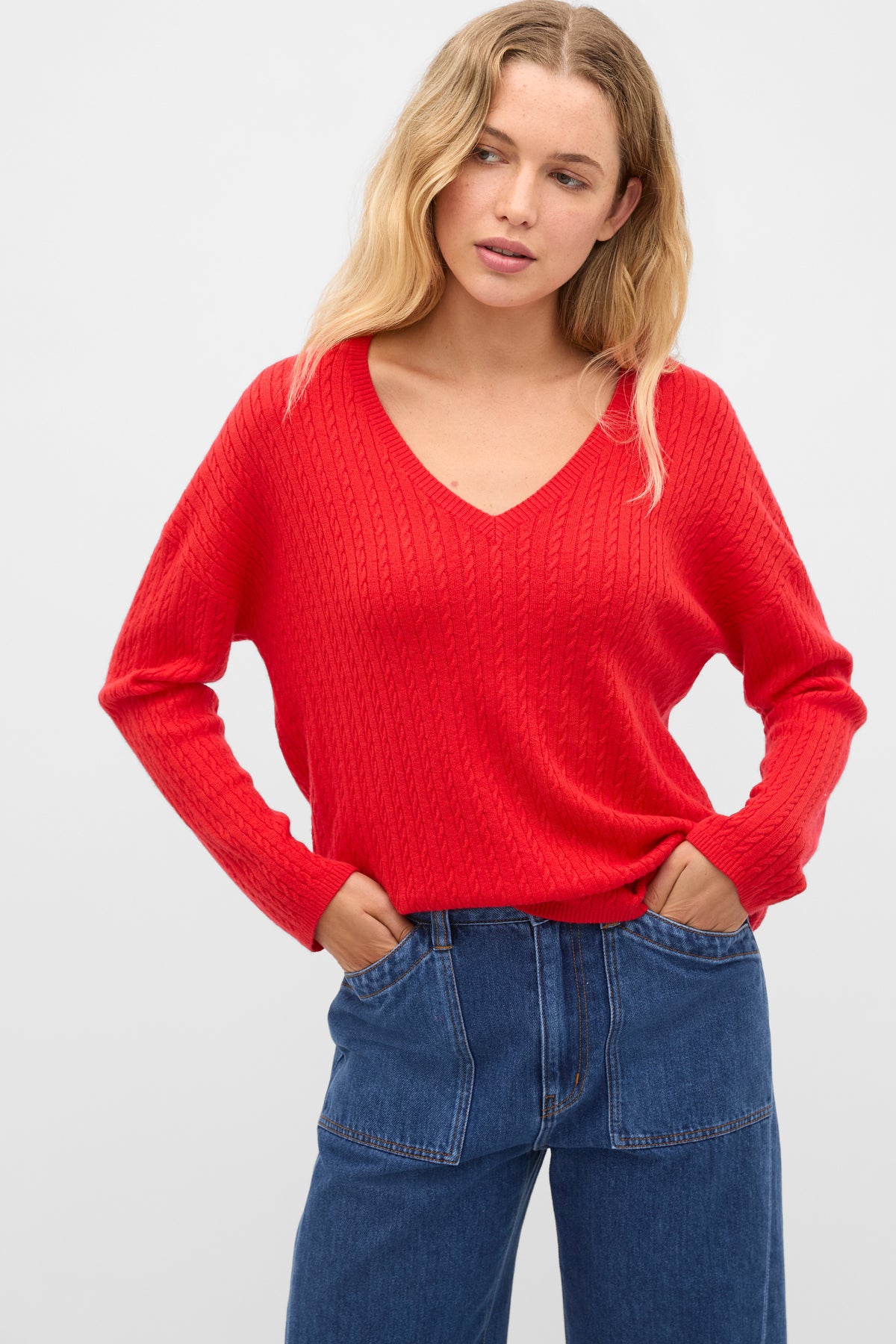 Australian Merino V Neck Cable Knit