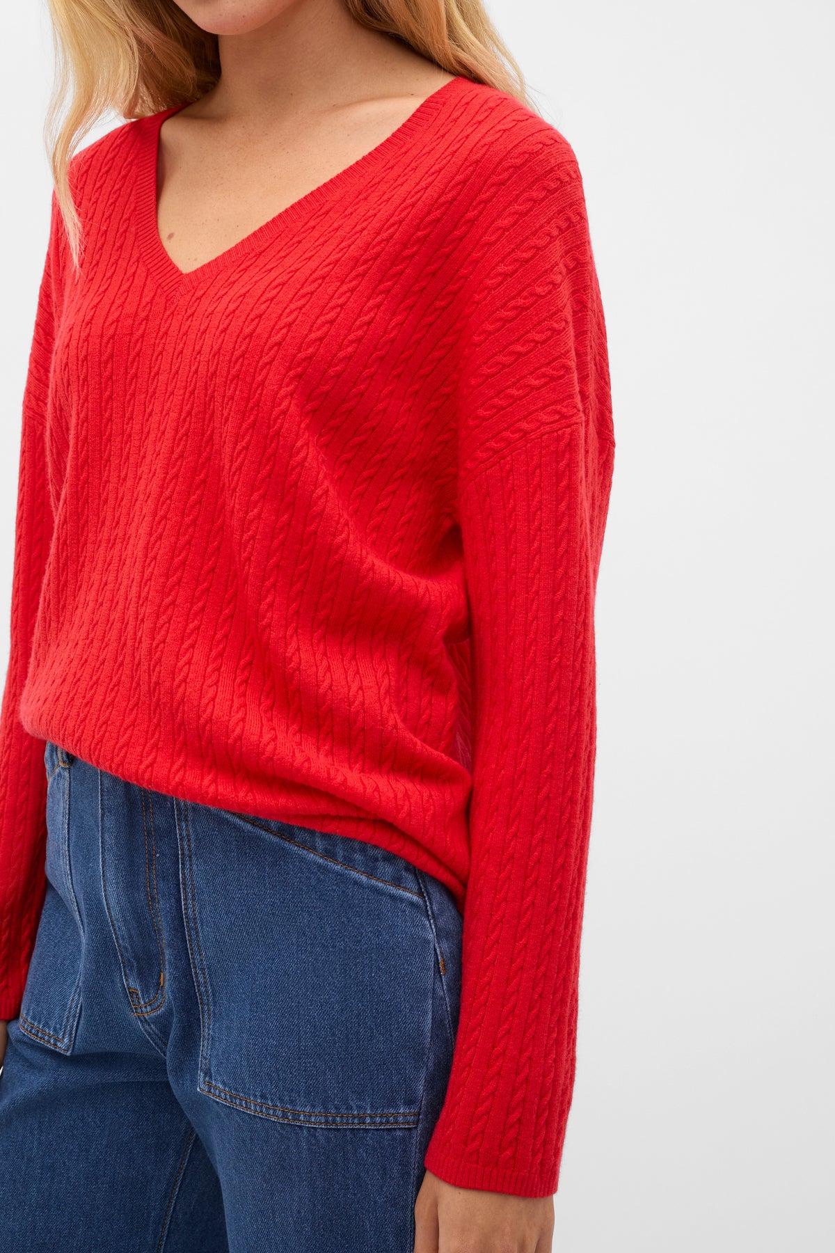 Australian Merino V Neck Cable Knit